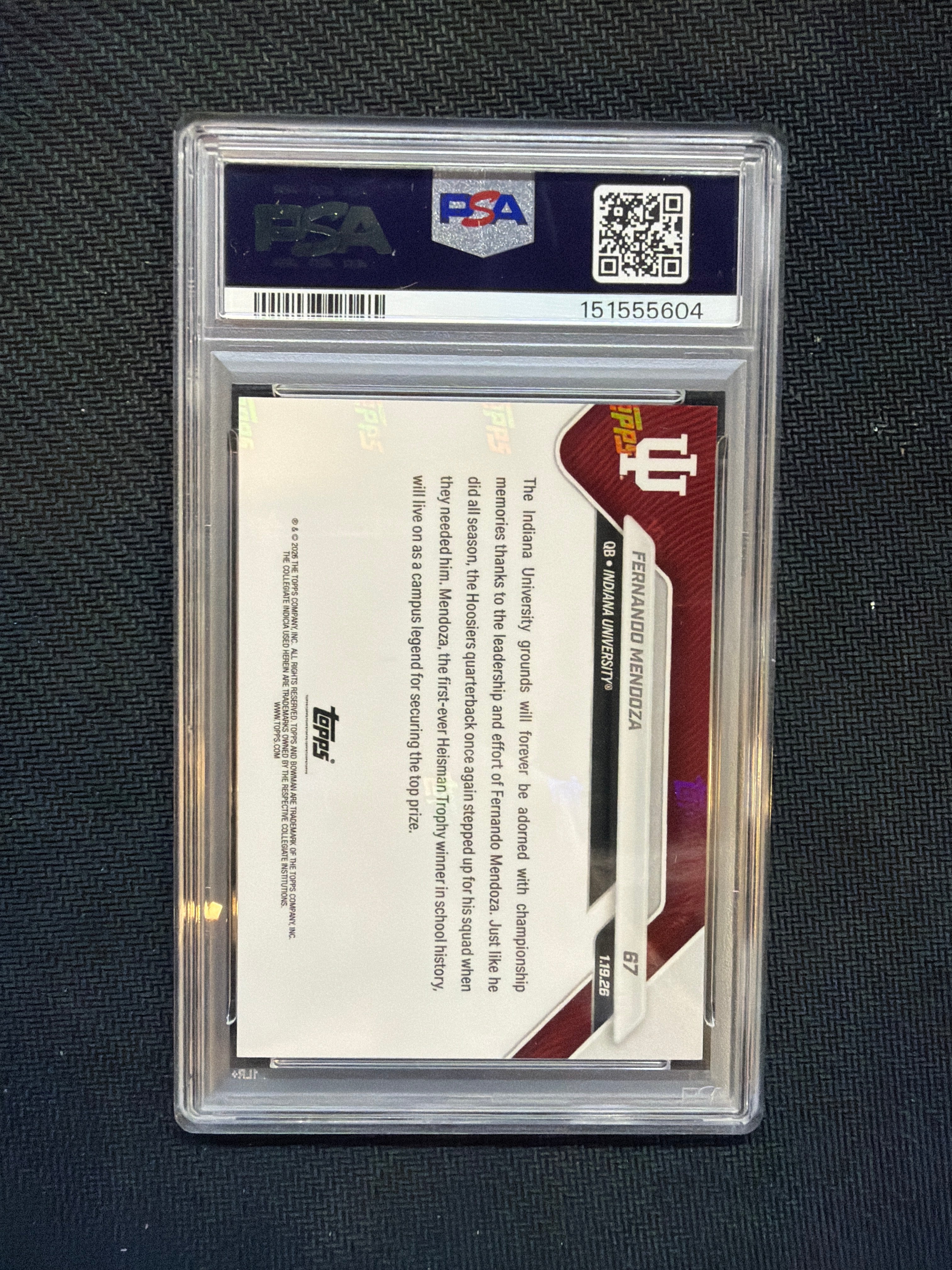2025 Bowman U Now Fernando Mendoza Rookie #67 PSA 10 Indiana 604