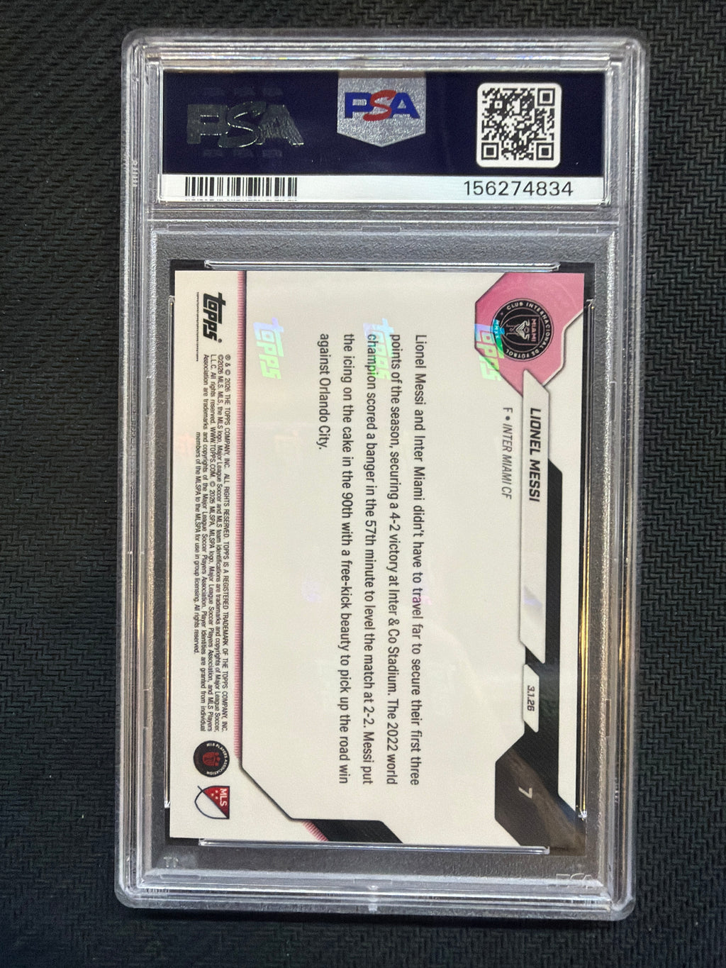 2026 Topps Now MLS Lionel Messi #7 South Beach PSA 9 834