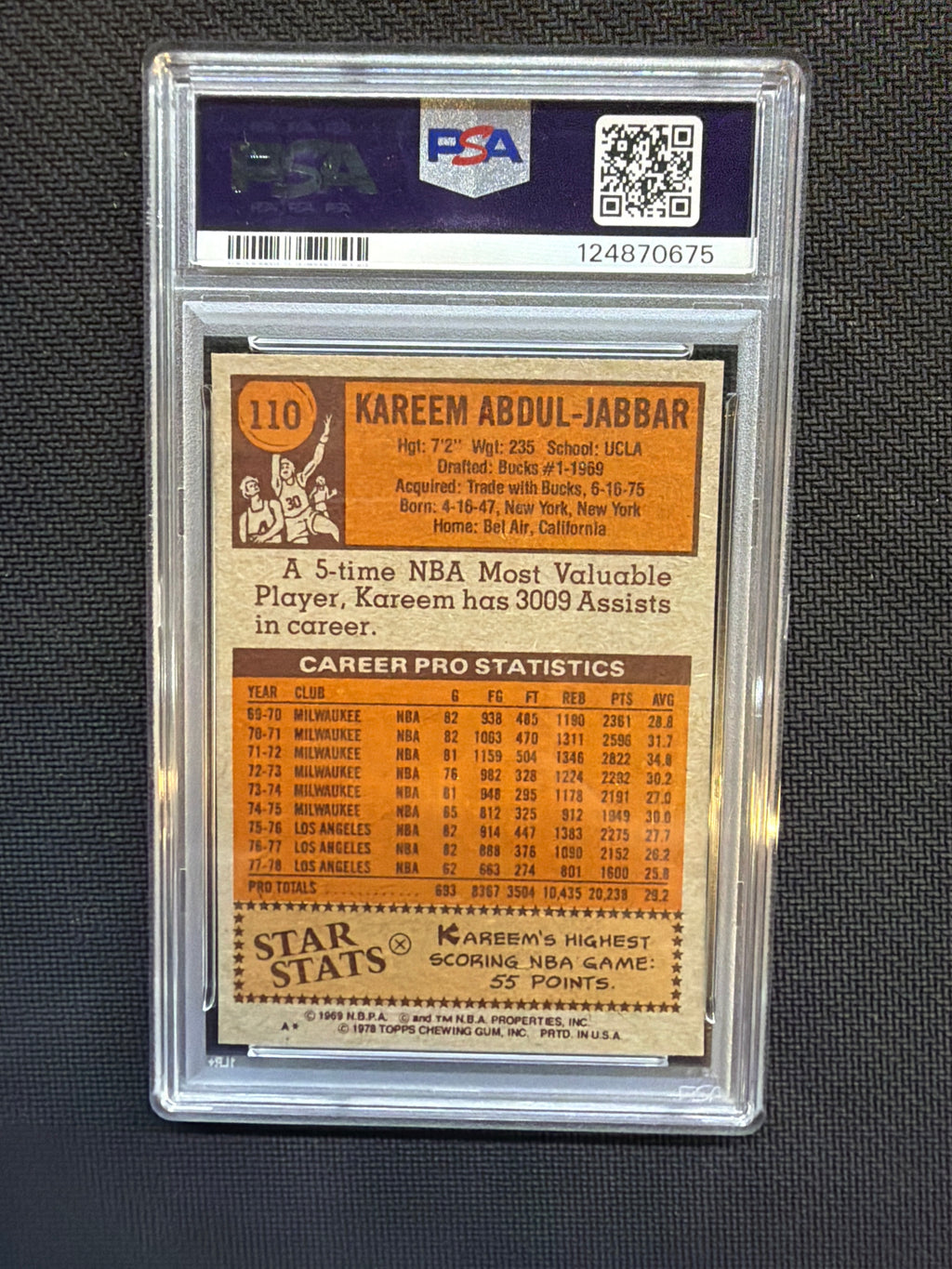 1978 Topps Kareem Abdul-Jabbar #110 PSA 7 Lakers