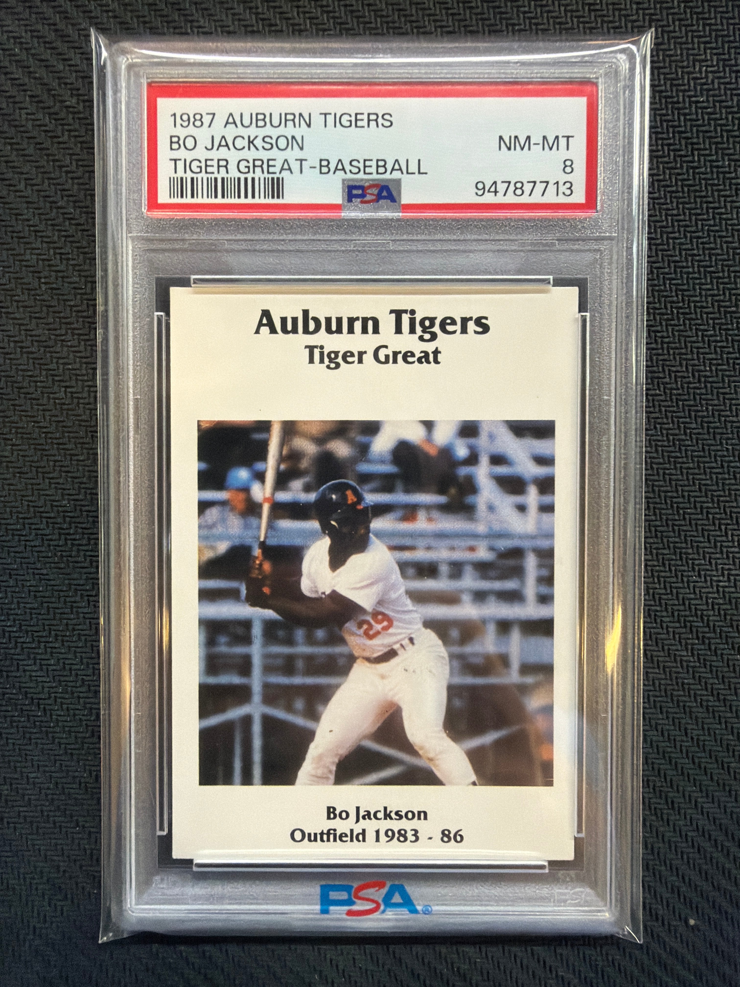 1987 Auburn Tigers Bo Jackson Tiger Great Baseball PSA 8 Auburn