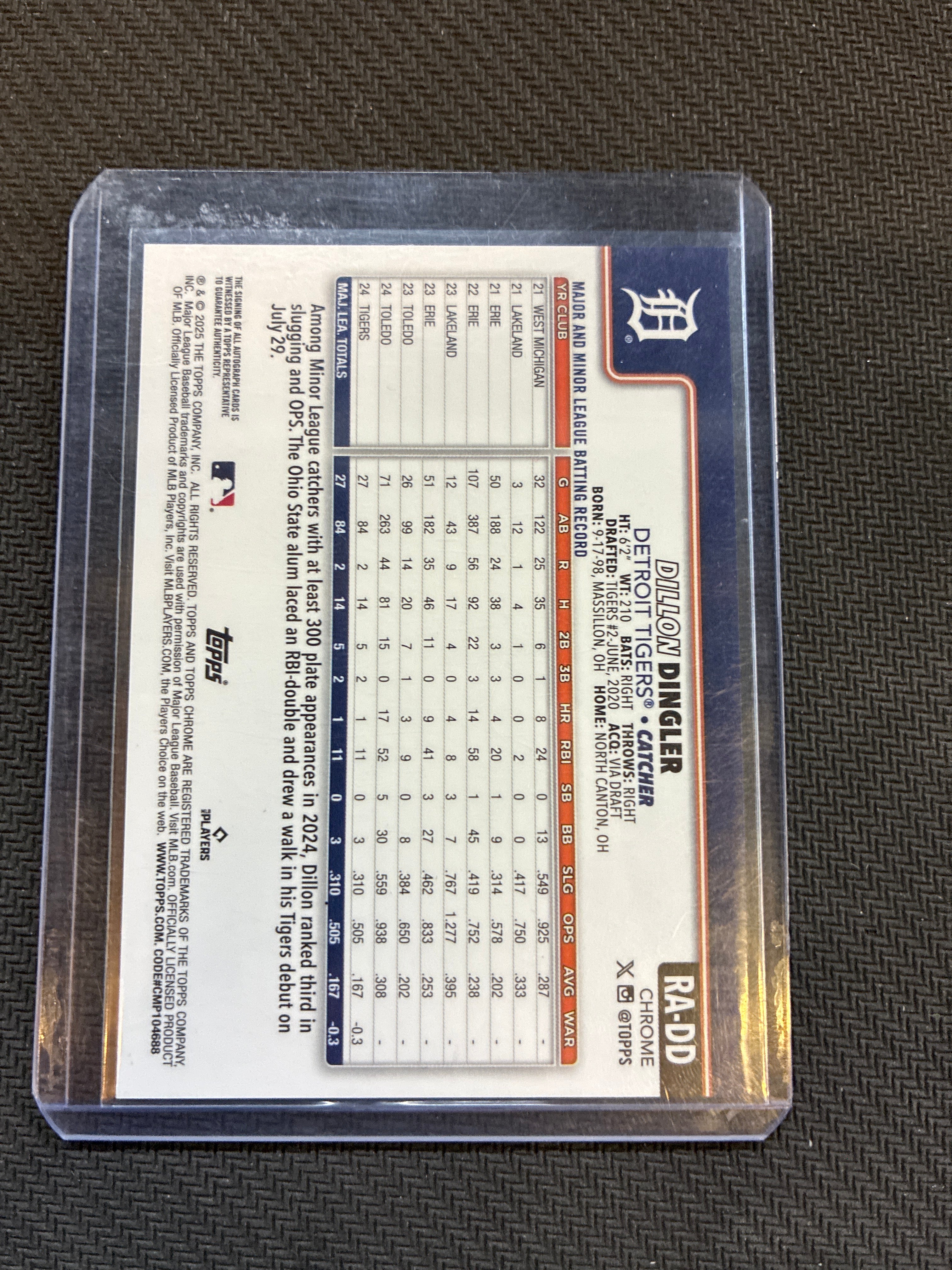 2025 Topps Chrome Dillon Dingler Rookie Auto Purple /250 Tigers