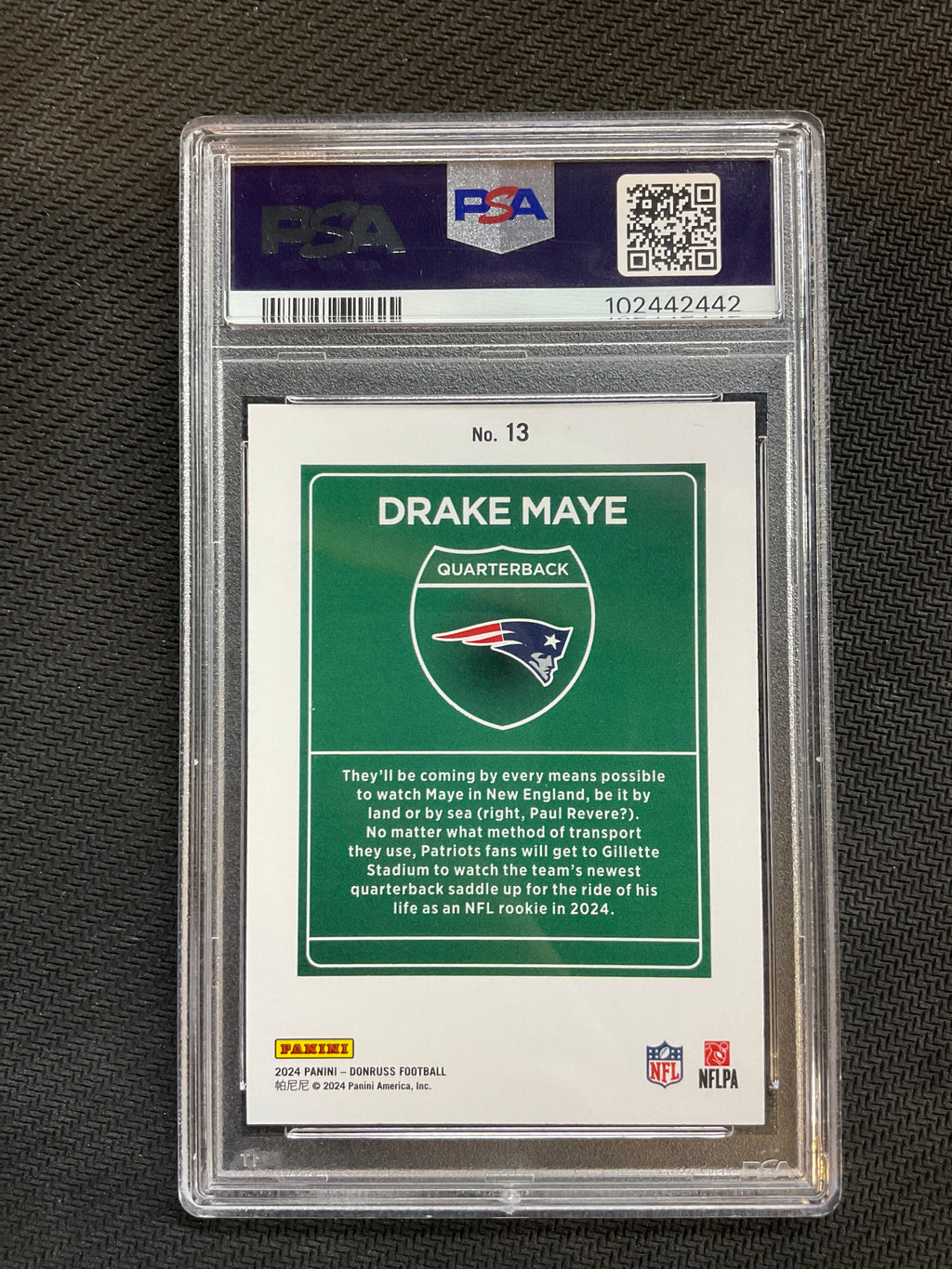 2024 Donruss Drake Maye Downtown! PSA 10 Patriots