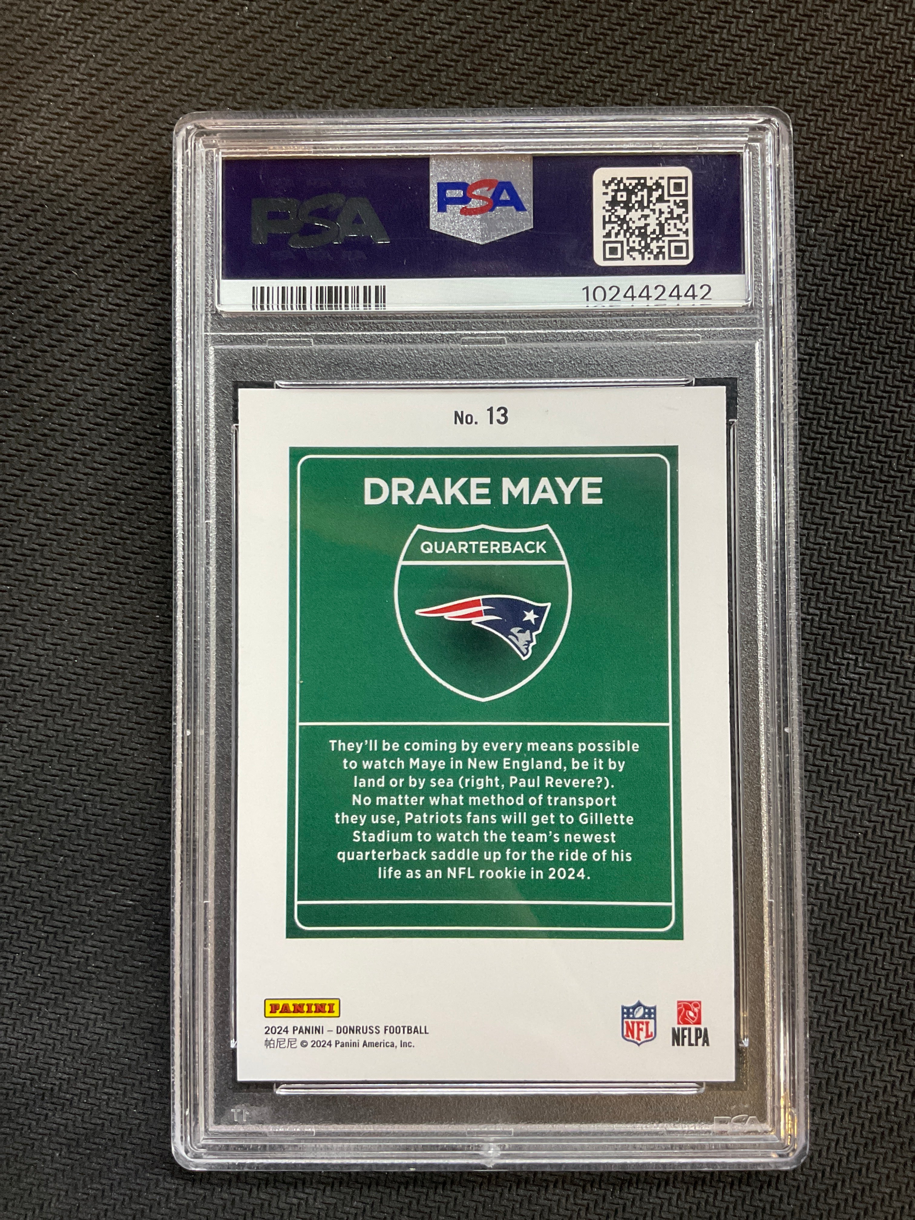 2024 Donruss Drake Maye Downtown! PSA 10 Patriots