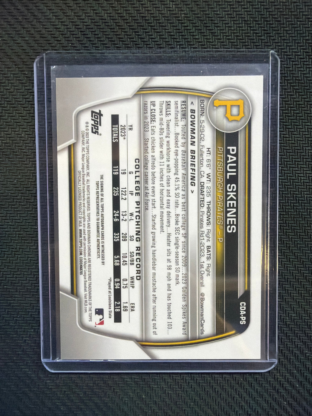 2023 Bowman Chrome Paul Skenes 1st Auto