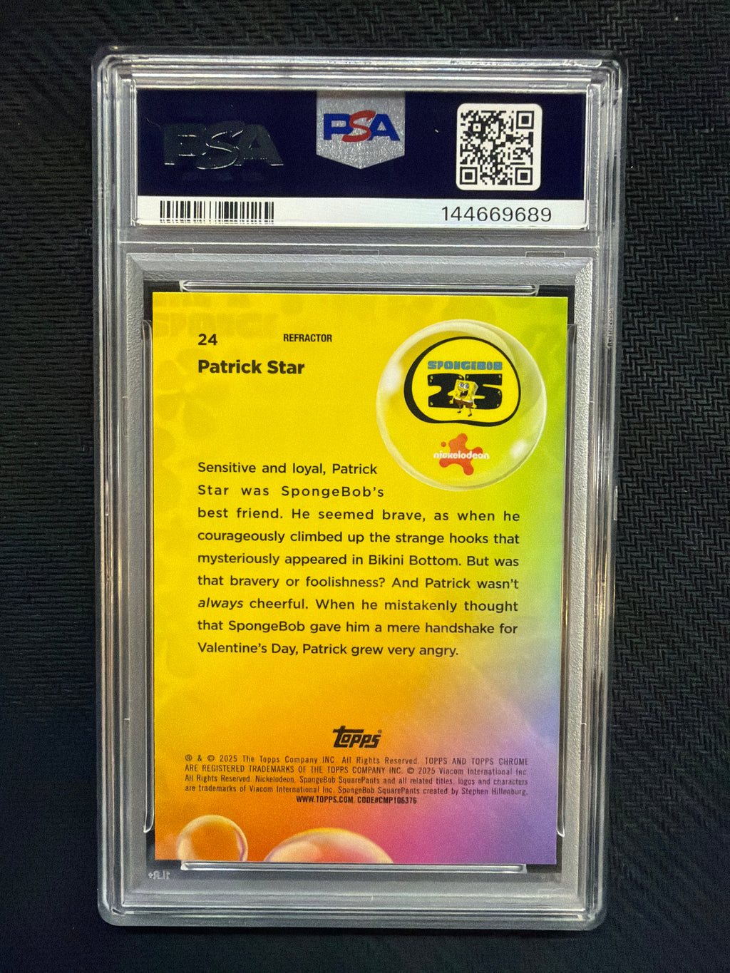 2025 Chrome Spongebob Patrick Star Refractor PSA 10