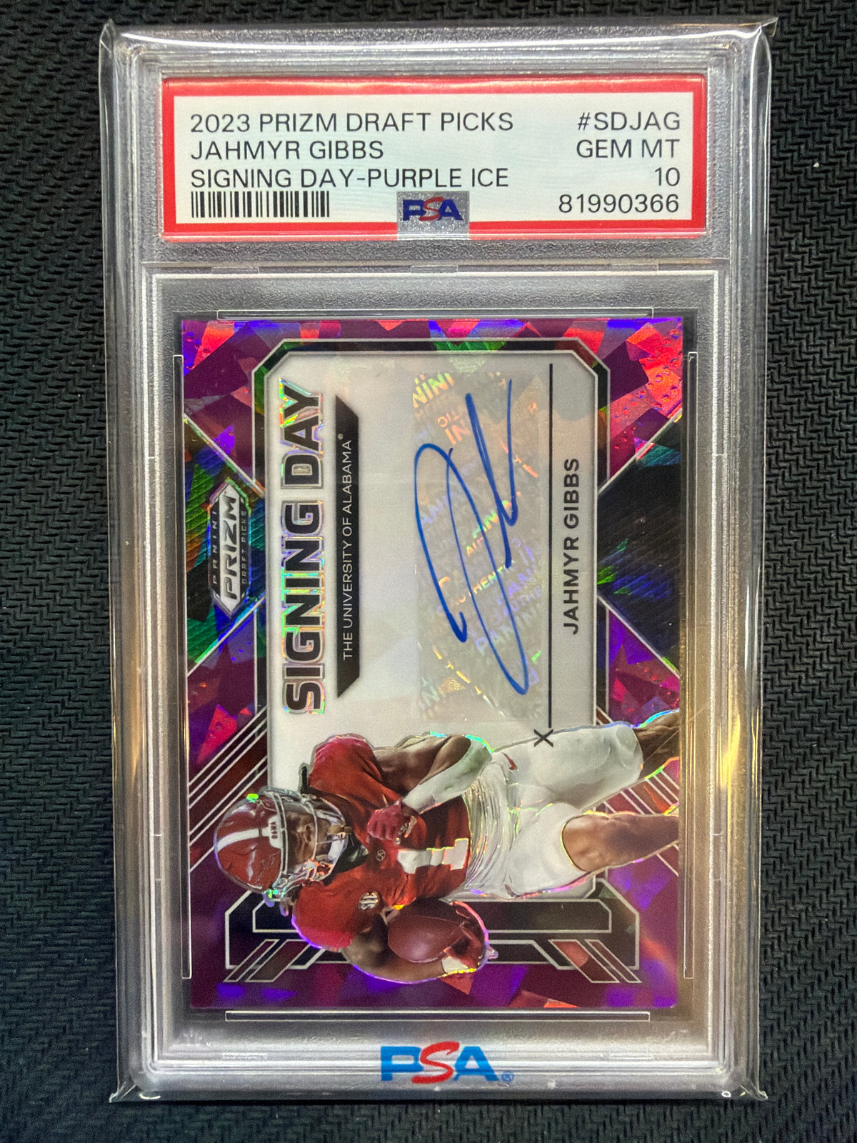 2023 Prizm Draft Picks Jahmyr Gibbs Purple Ice Auto /49 PSA 10 366