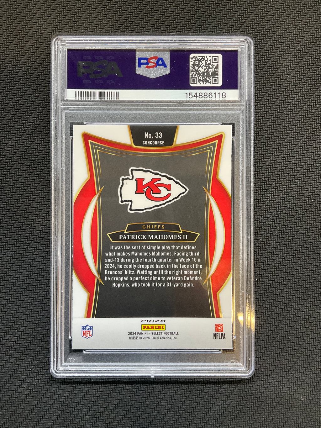 2024 Select Patrick Mahomes Black Green Shock PSA 9