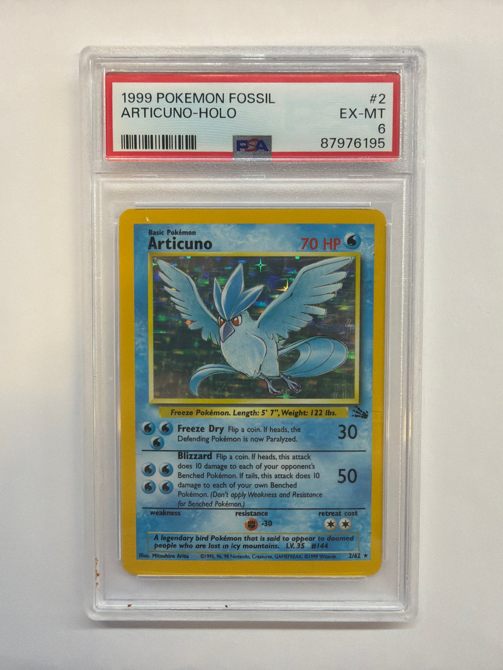 1999 Pokemon Fossil Articuno 2 Holo PSA 6