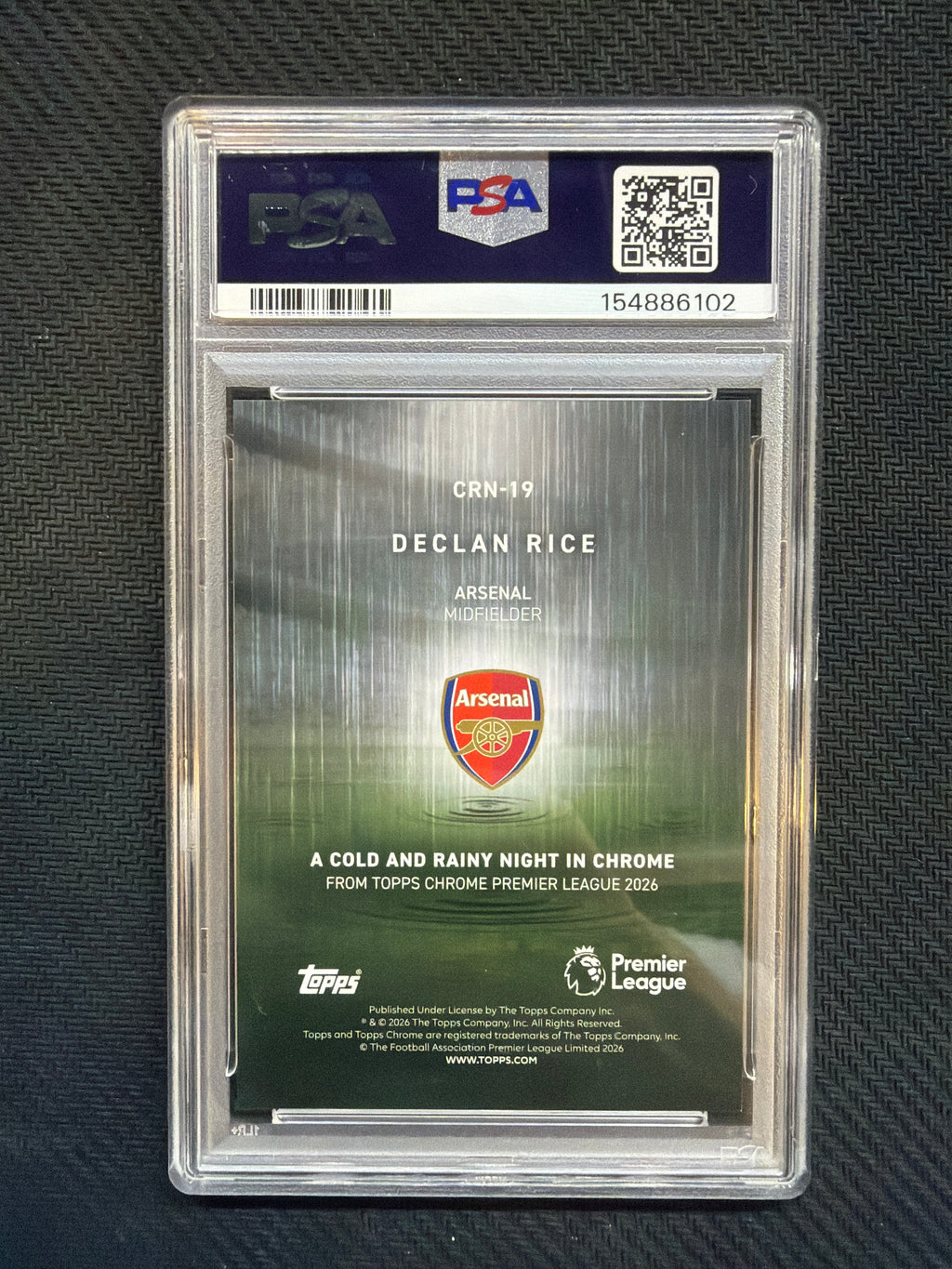 2025-26 Topps Chrome Premier League Declan Rice A Cold And Rainy Night In Chrome PSA 10