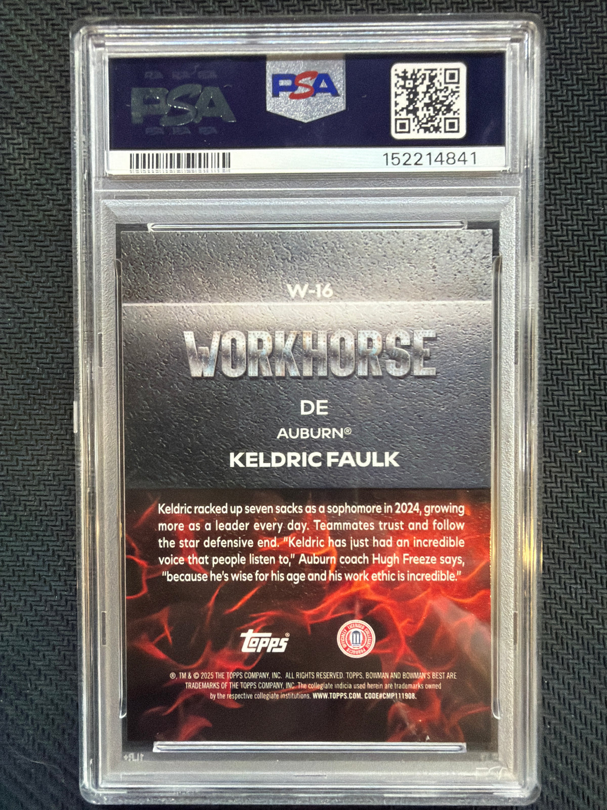 2025 Bowman's Best Keldric Faulk Rookie Workhorse #16 PSA 10 Auburn