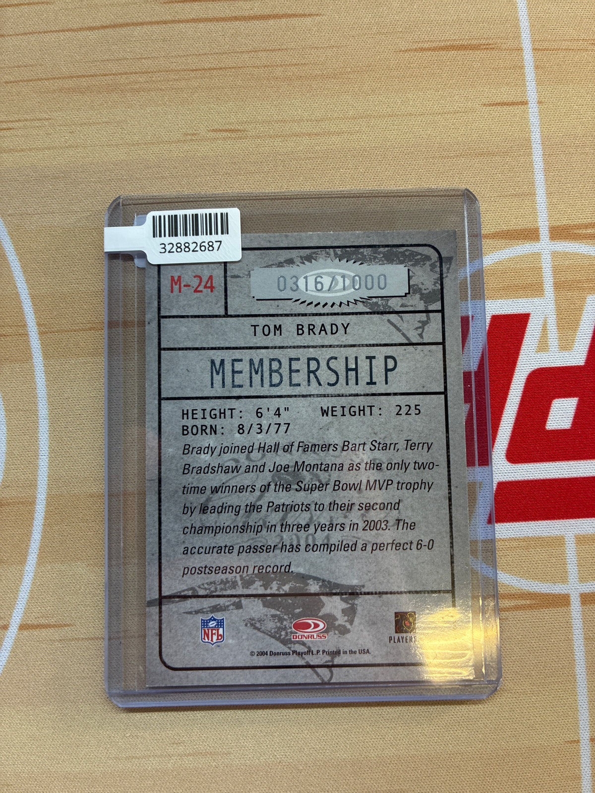 2004 Donruss Classics Tom Brady Membership /1000 #M-24 Patriots