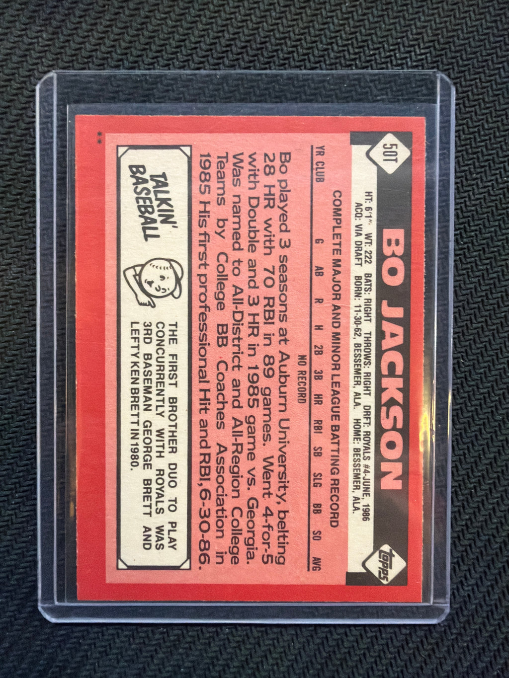 1985 Topps Traded Bo Jackson Rookie #50T Royals