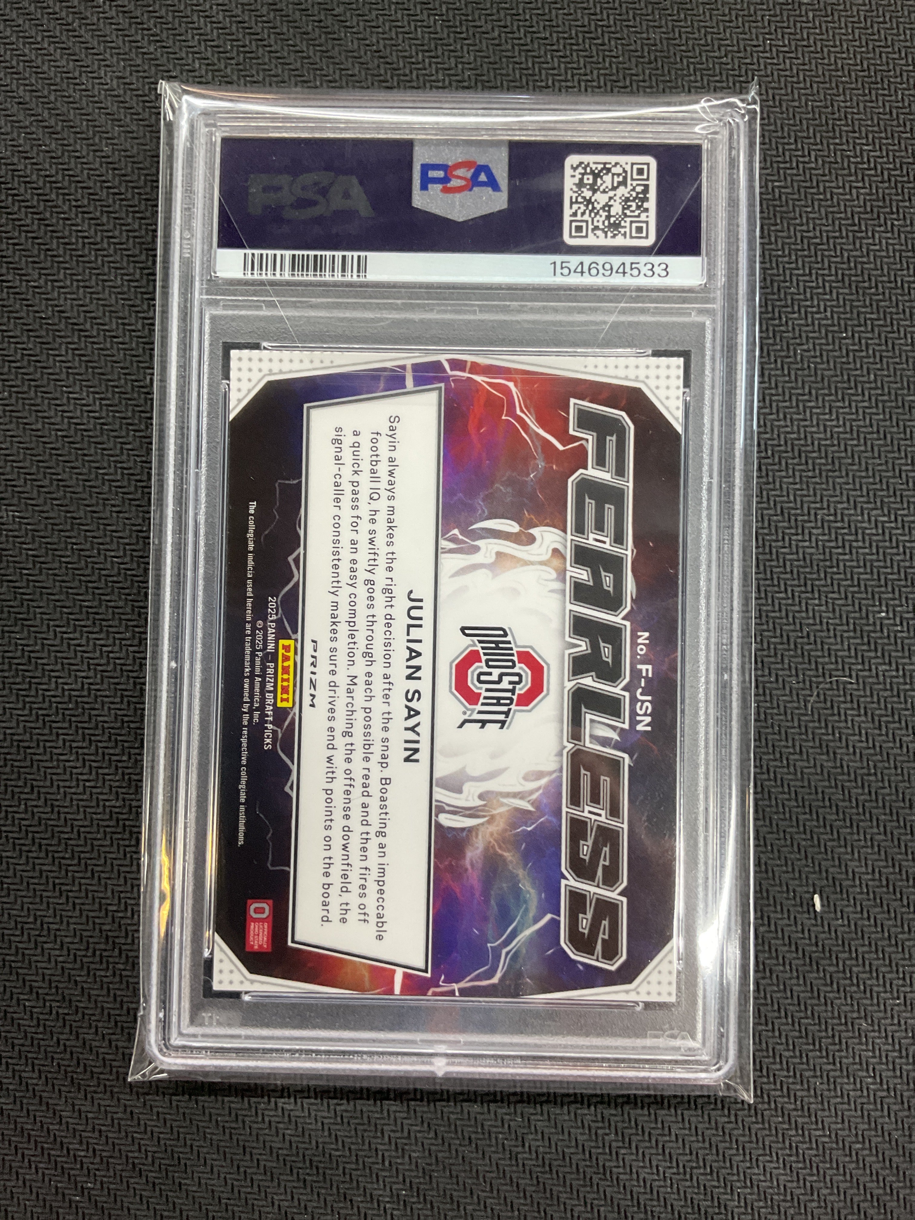 2025 Prizm Draft Picks Julian Sayin Fearless Gold Ice Rookie PSA 10 533