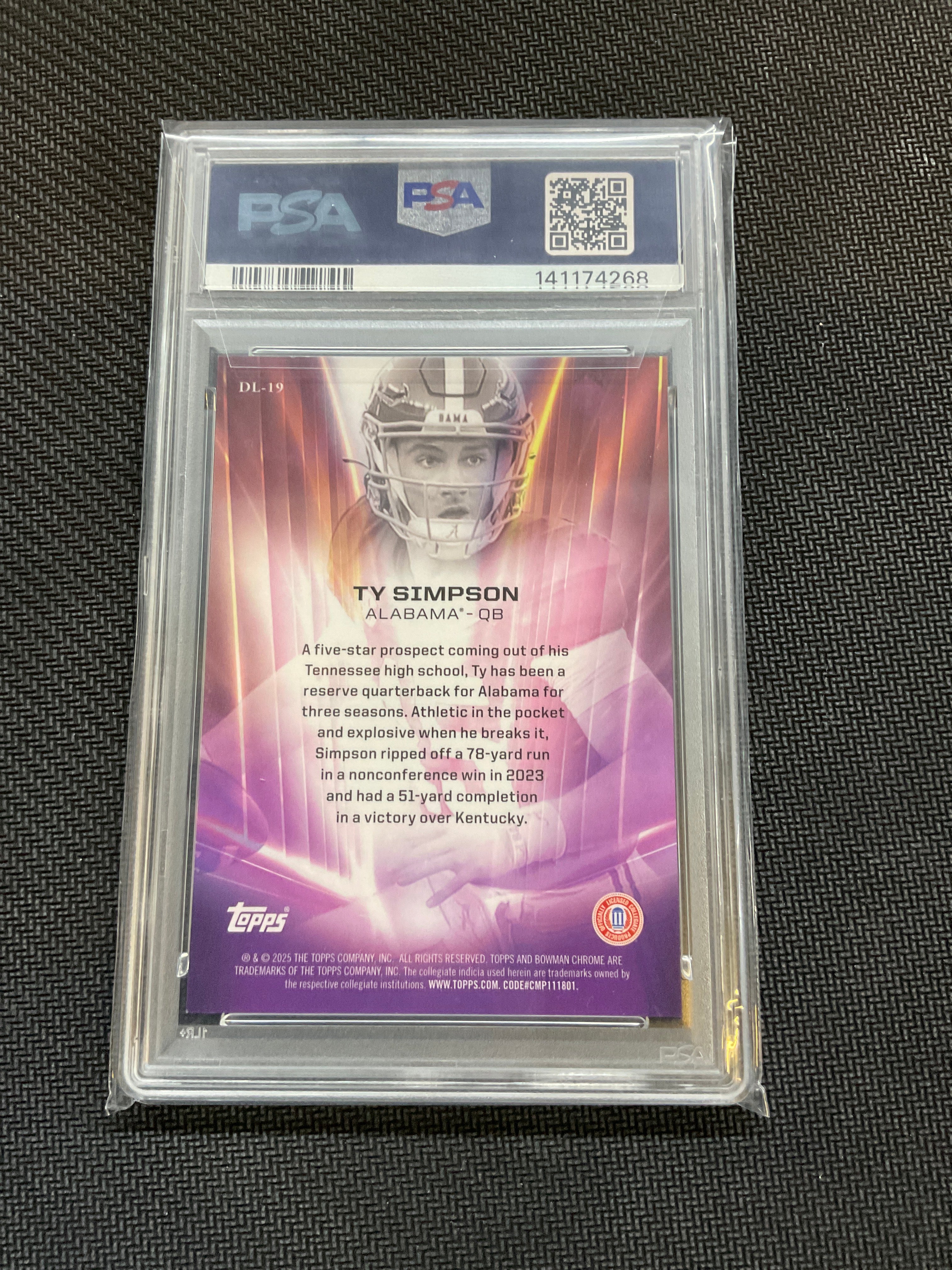 2025 Bowman U Chrome Ty Simpson Dean's List PSA 9 Case Hit Alabama