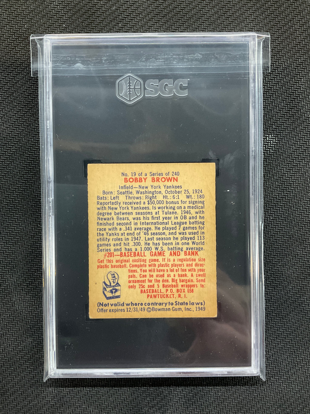 1949 Bowman Bobby Brown #19 SGC 6