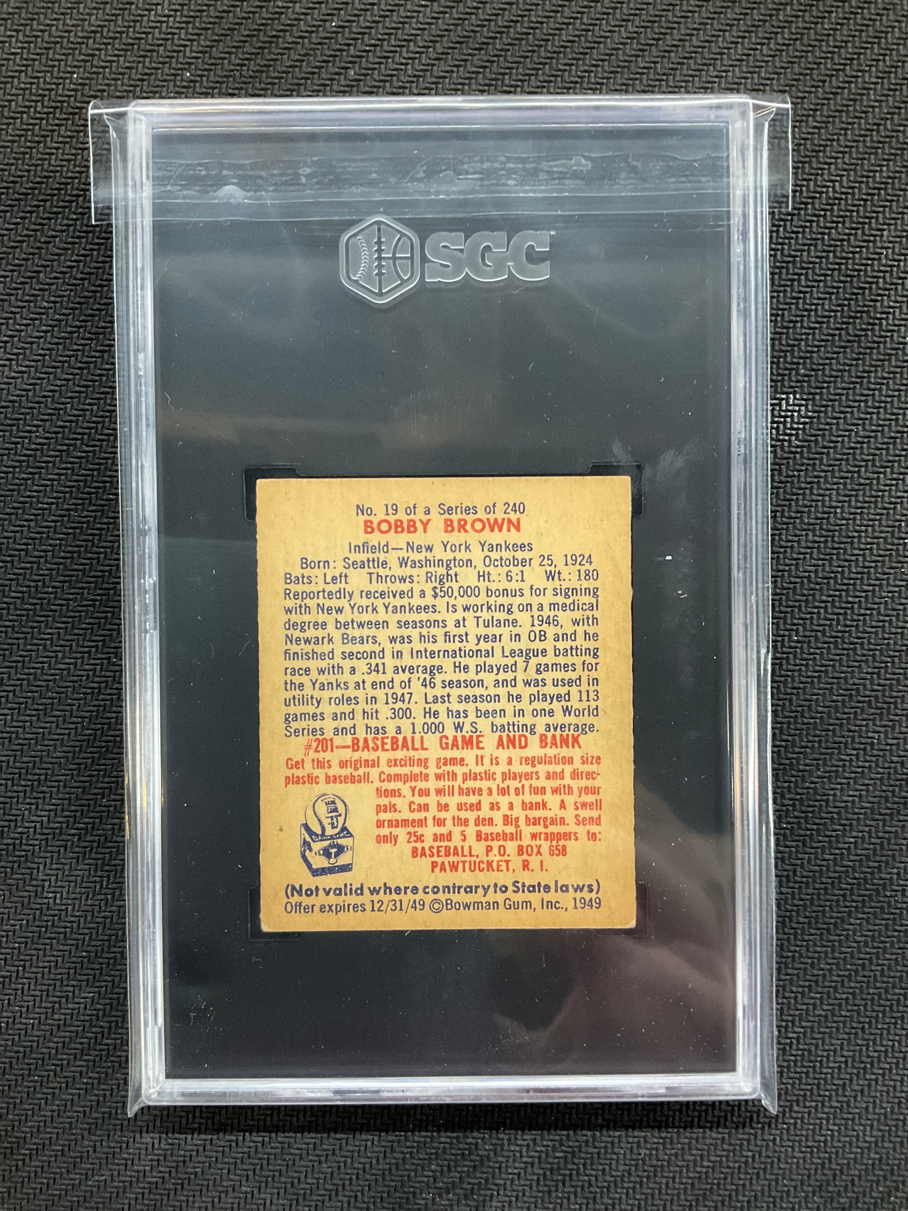 1949 Bowman Bobby Brown #19 SGC 6
