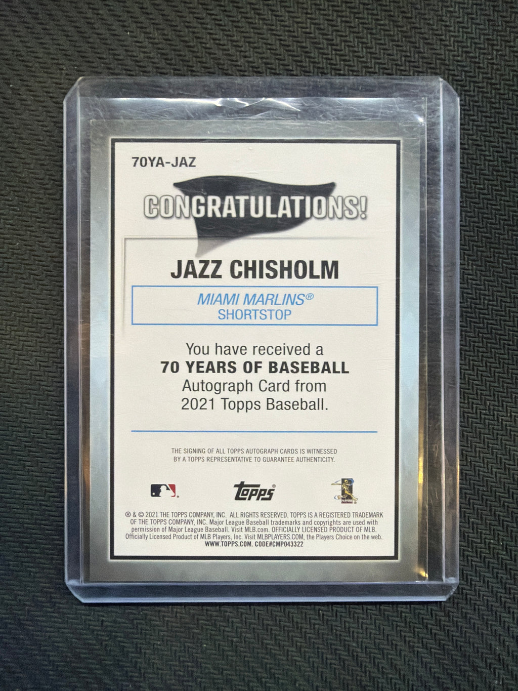 2021 Topps 70 Years Of Baseball Jazz Chisholm Rookie Auto Marlins