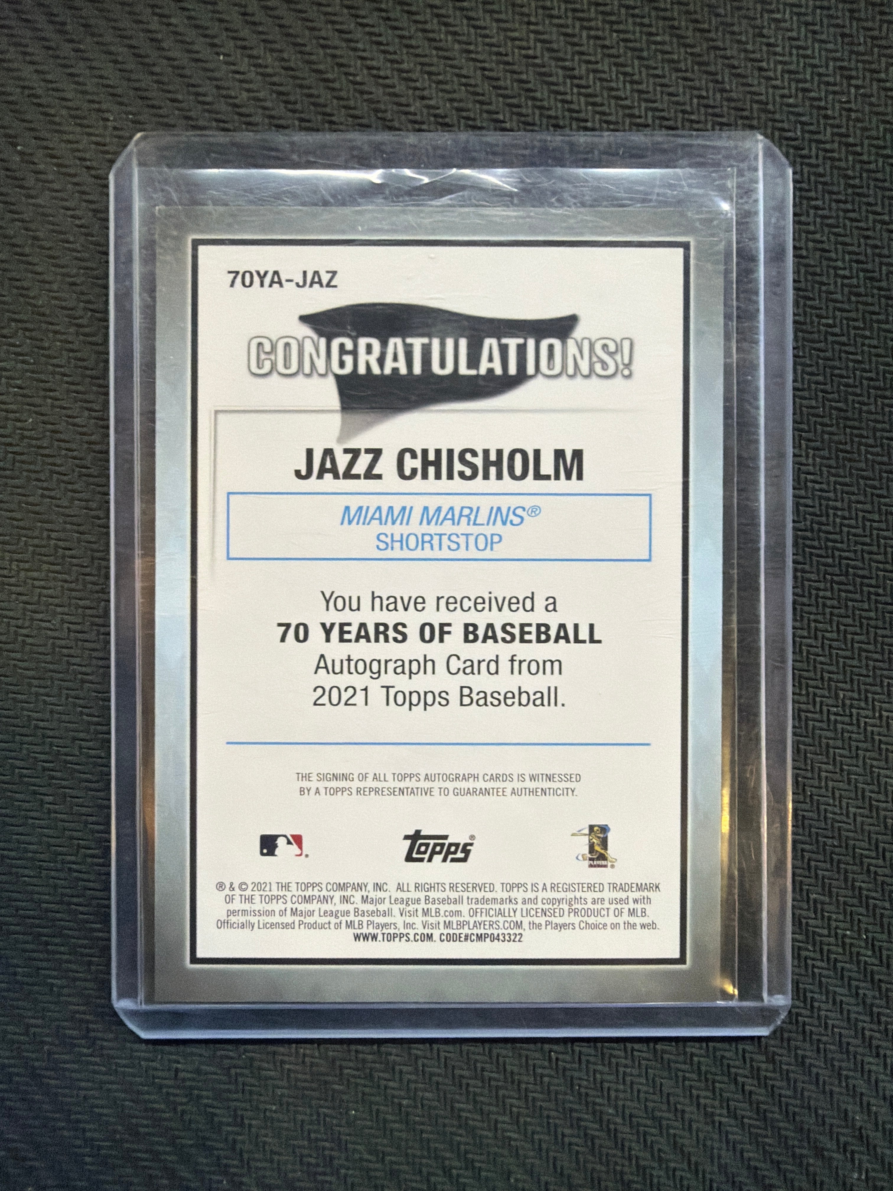 2021 Topps 70 Years Of Baseball Jazz Chisholm Rookie Auto Marlins