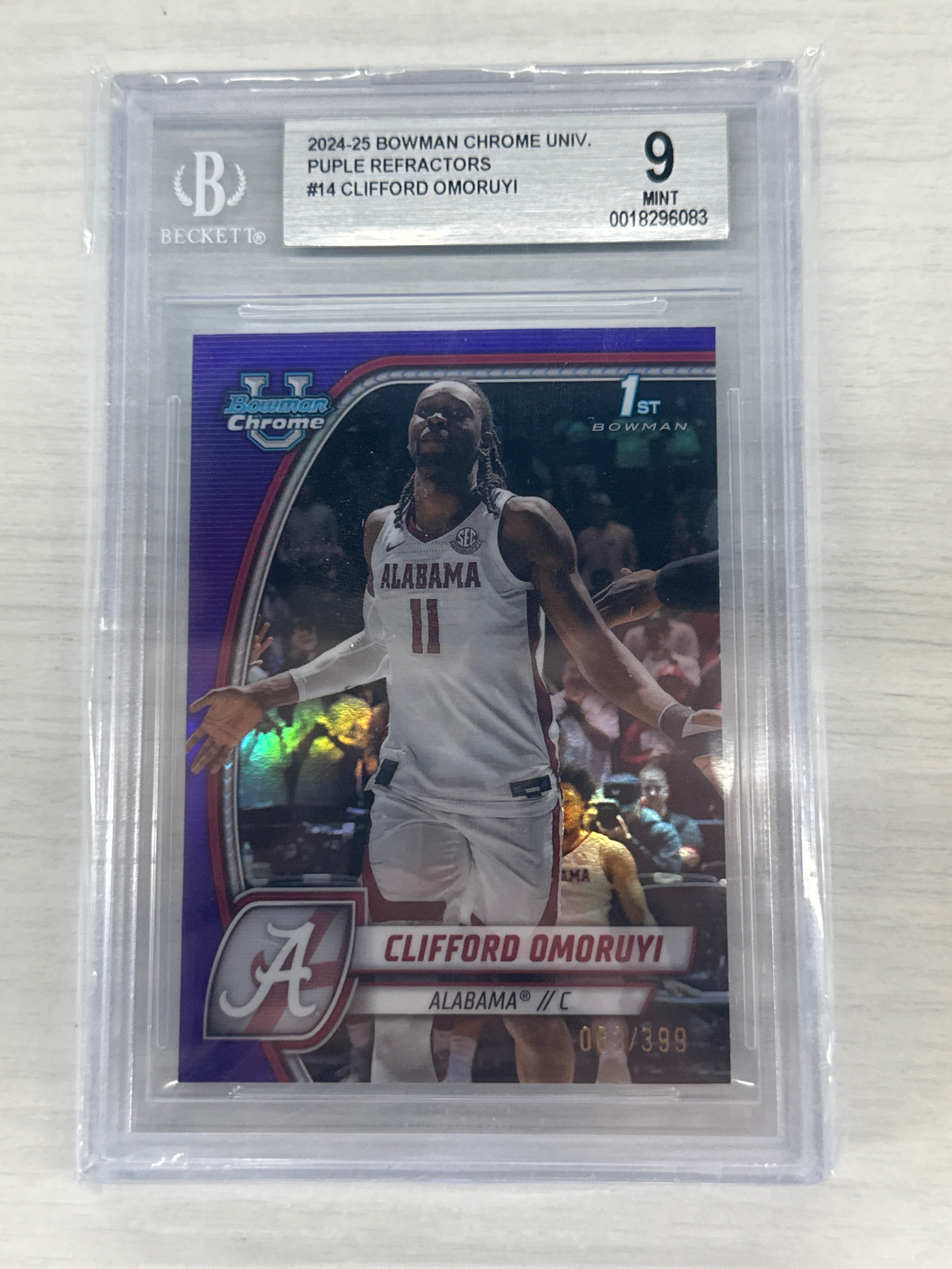 2024 Bowman U Clifford Omoruyi Purple /399 BGS 9 Alabama