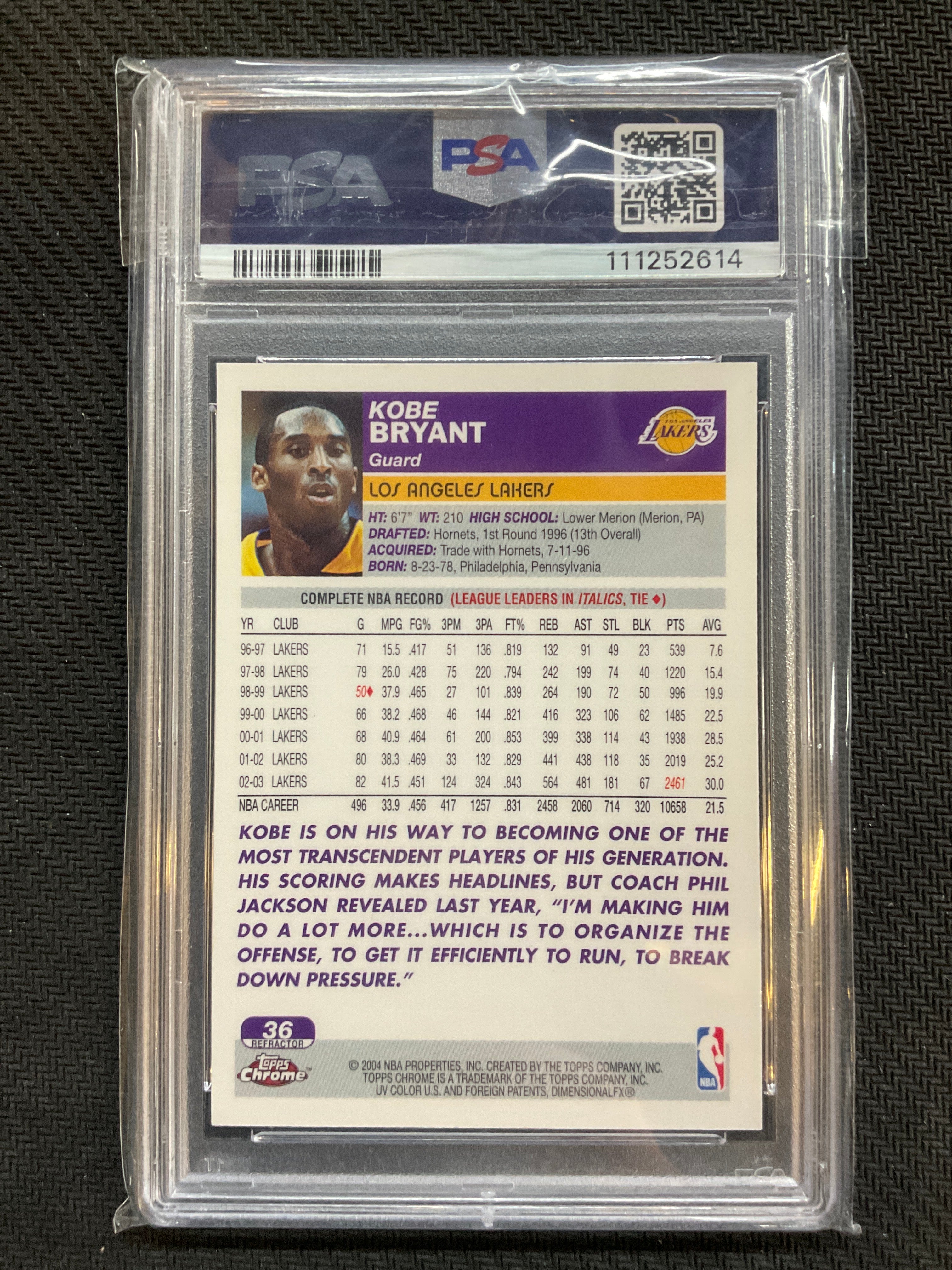 2003 Topps Chrome Kobe Bryant Refractor PSA 9 Lakers