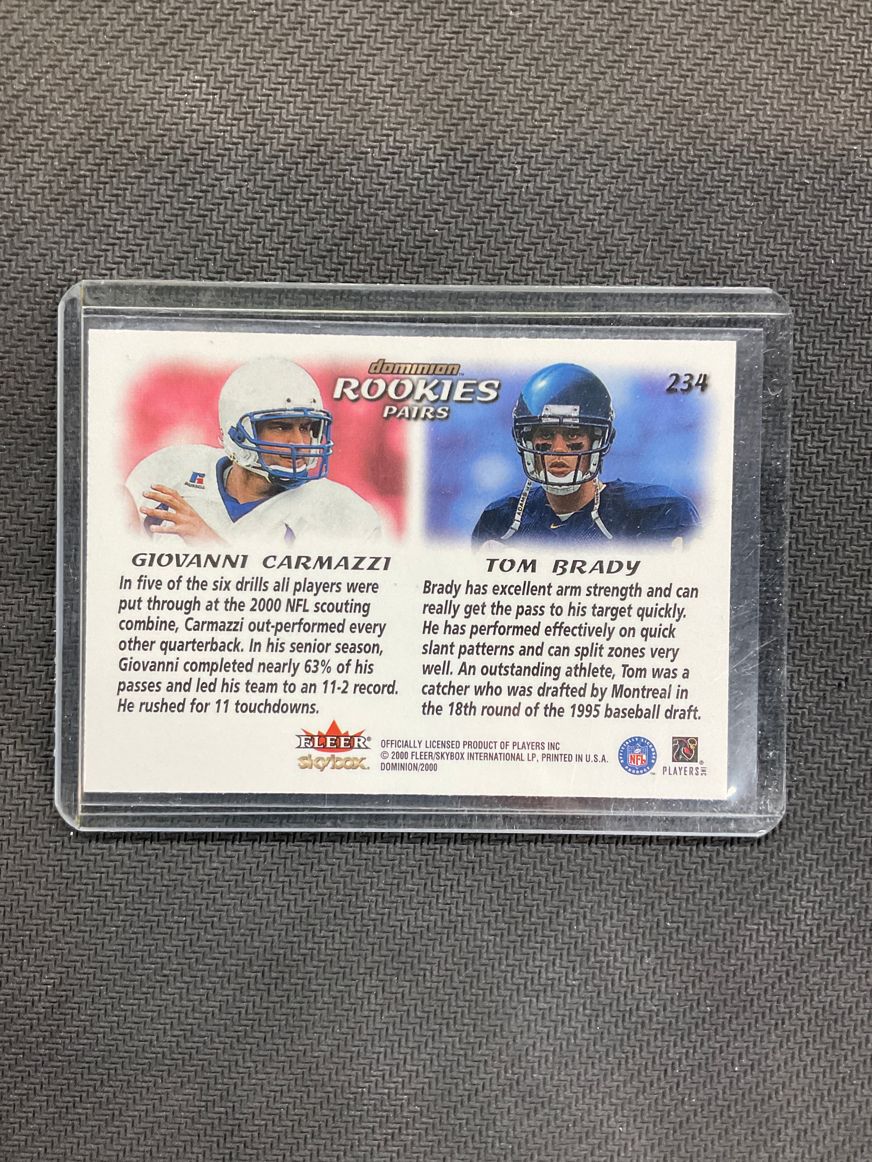 2000 Fleer Skybox Dominion Rookies Pairs Giovanni Carmazzi / Tom Brady Patriots