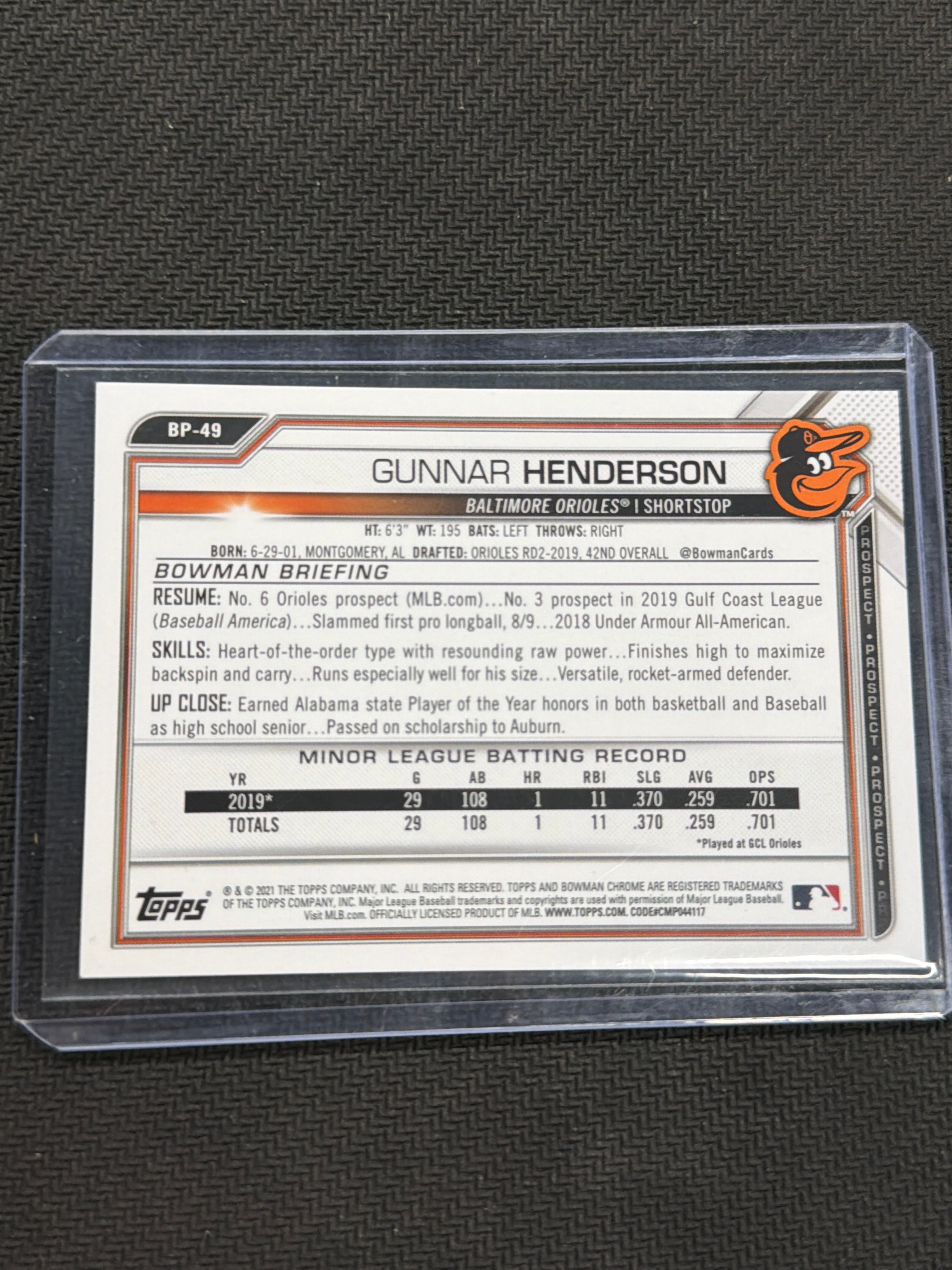 2021 Bowman Gunnar Henderson Camo Orioles