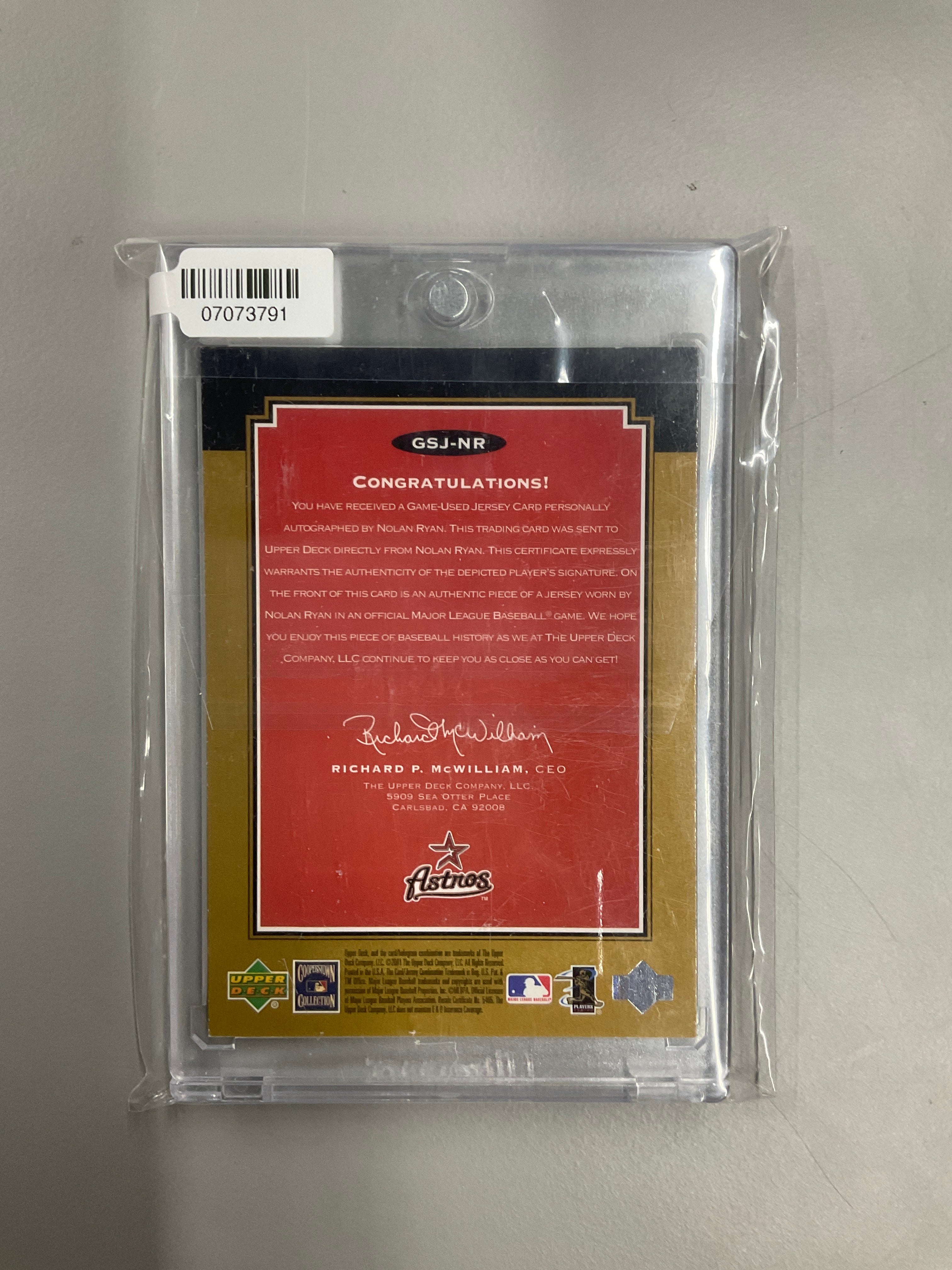 2001 Upper Deck Nolan Ryan Legends Patch Auto /25