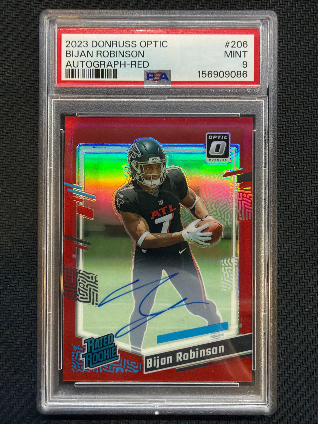 2023 Donruss Optic Bijan Robinson Autograph Red /75 #206 PSA 9 Falcons