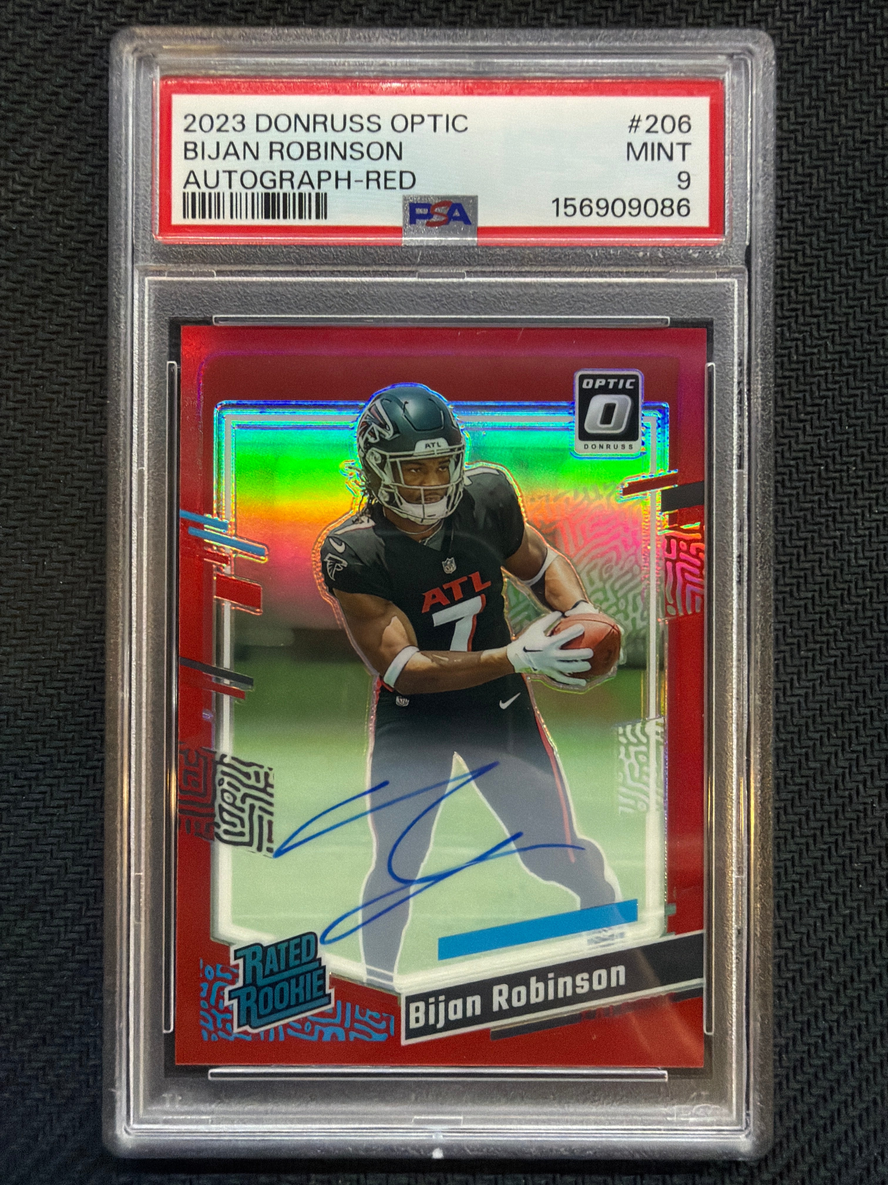 2023 Donruss Optic Bijan Robinson Autograph Red /75 #206 PSA 9 Falcons