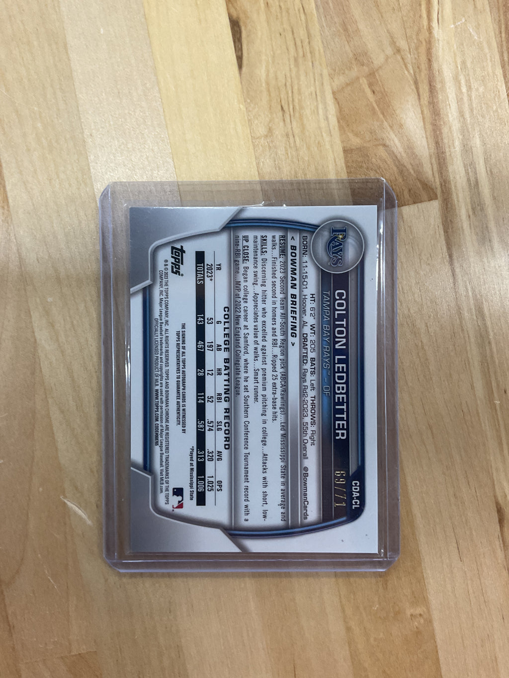 2023 Bowman Chrome Colton Ledbetter Auto /71