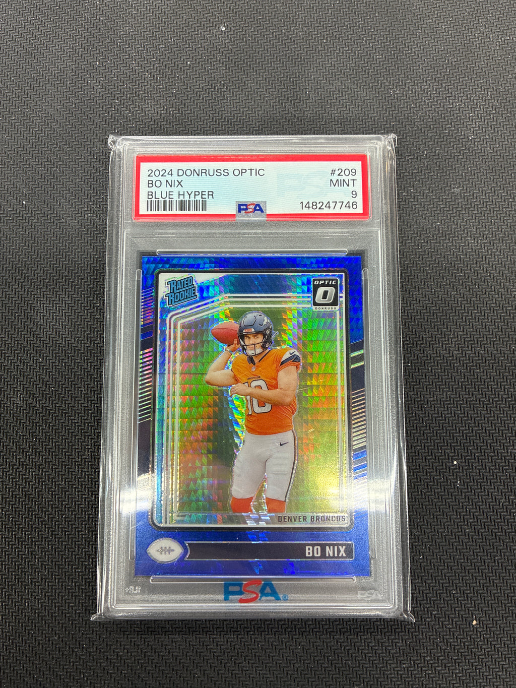 2024 Donruss Optic Bo Nix Blue Hyper Rated Rookie PSA 10 Broncos