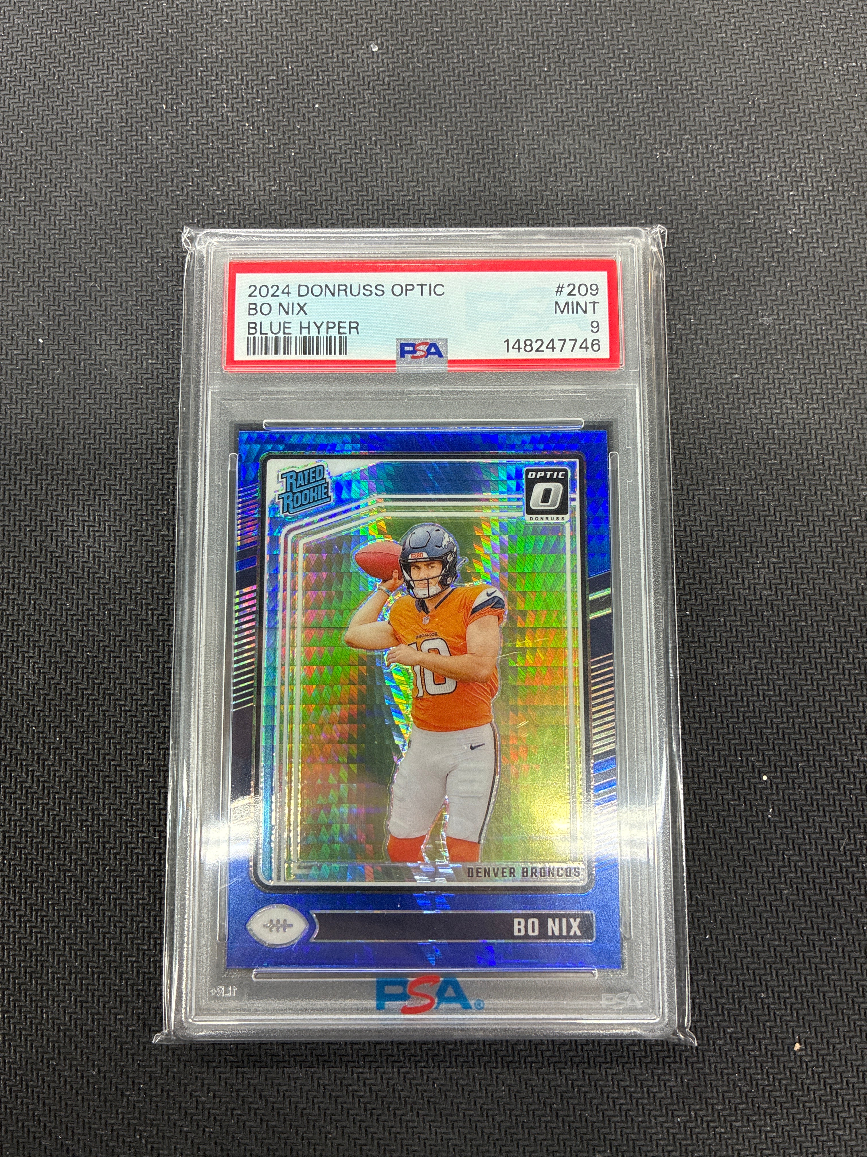 2024 Donruss Optic Bo Nix Blue Hyper Rated Rookie PSA 10 Broncos