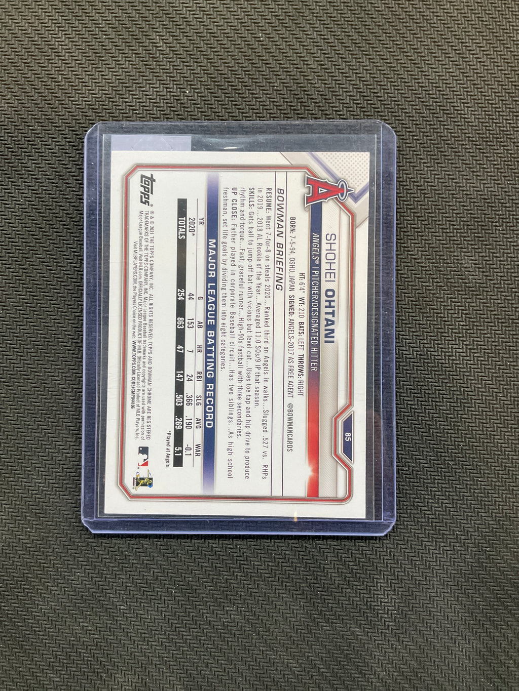 2021 Bowman Paper Shohei Ohtani #85 Purple /250 Angels