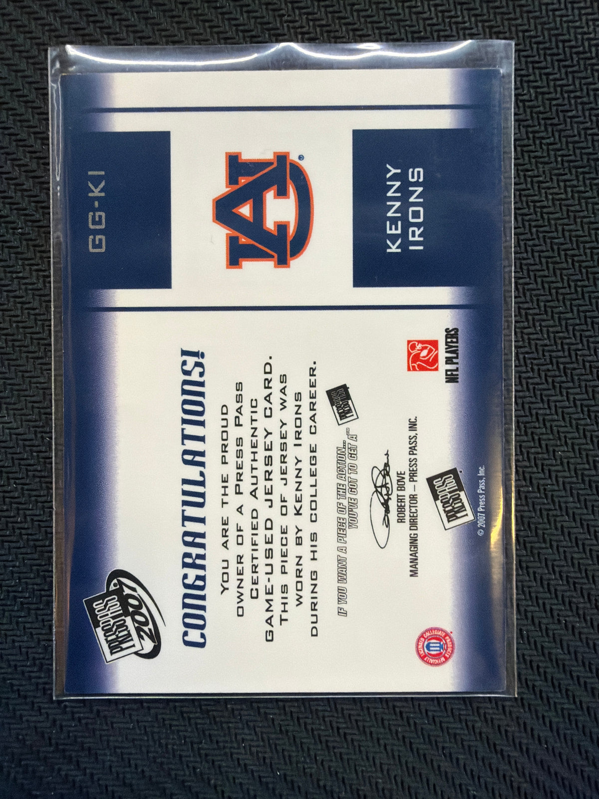 2007 Press Pass Kenny Irons Rookie Patch /275 Auburn