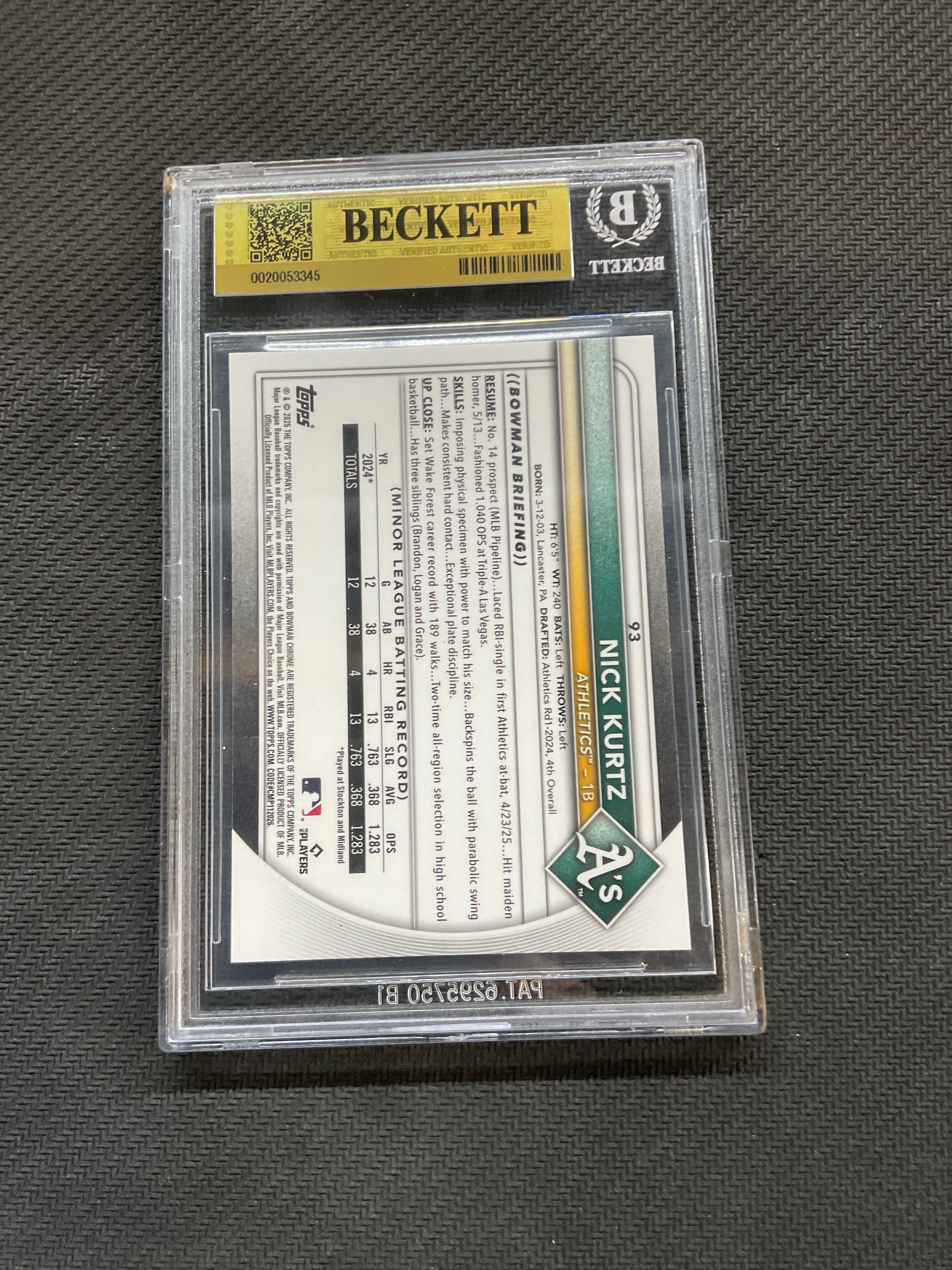 2025 Bowman Chrome Nick Kurtz #93 Rookie BGS 9.5 A's