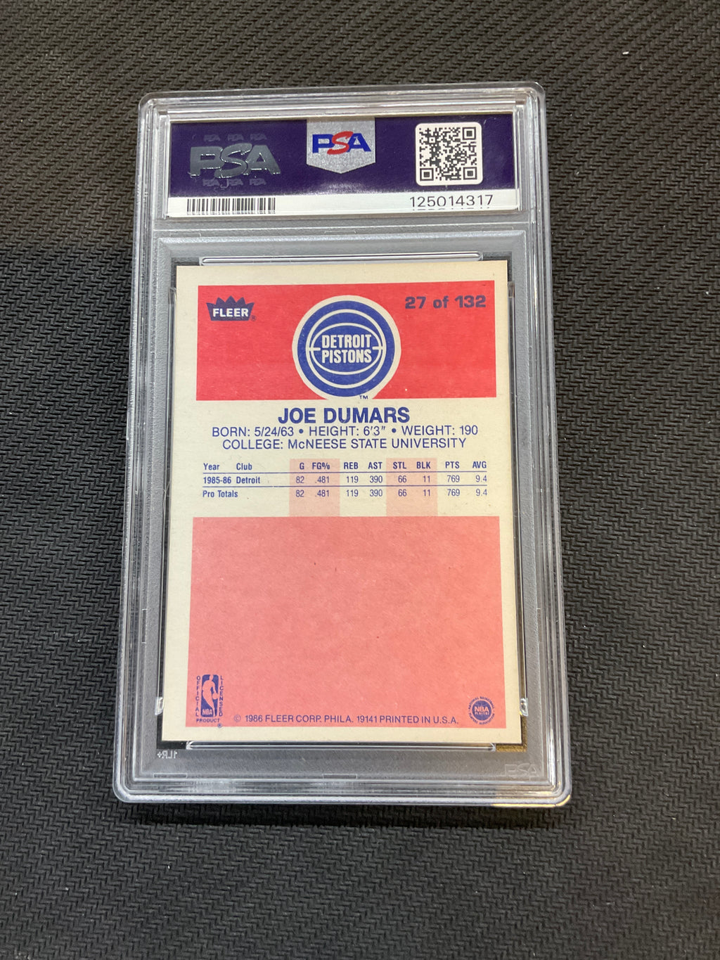 1986 Fleer Joe Dumars #27 PSA 8