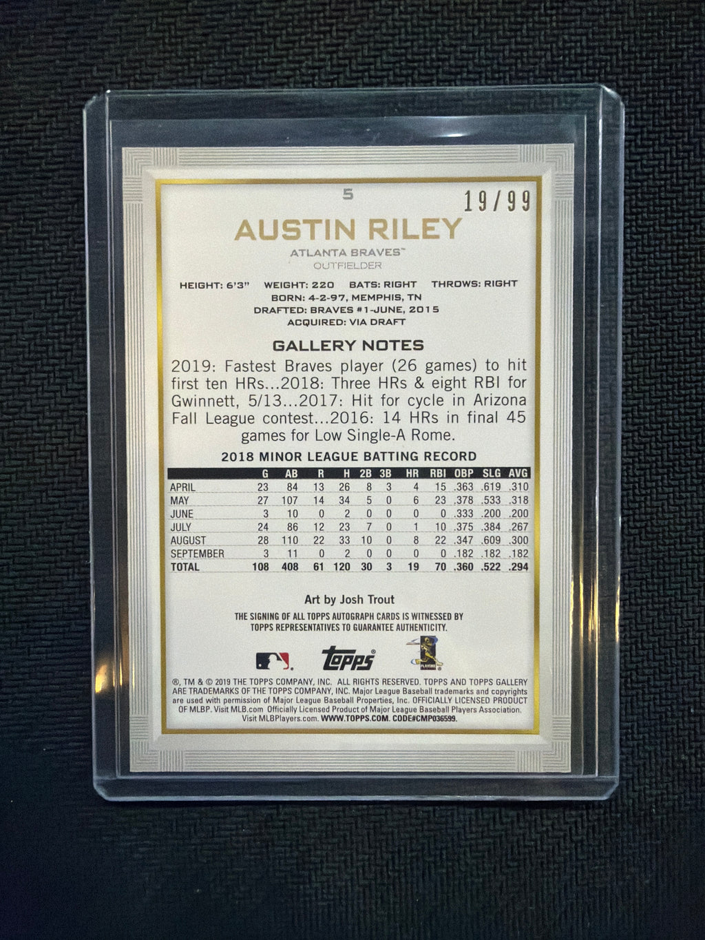 2019 Topps Gallery Austin Riley Rookie Auto /99