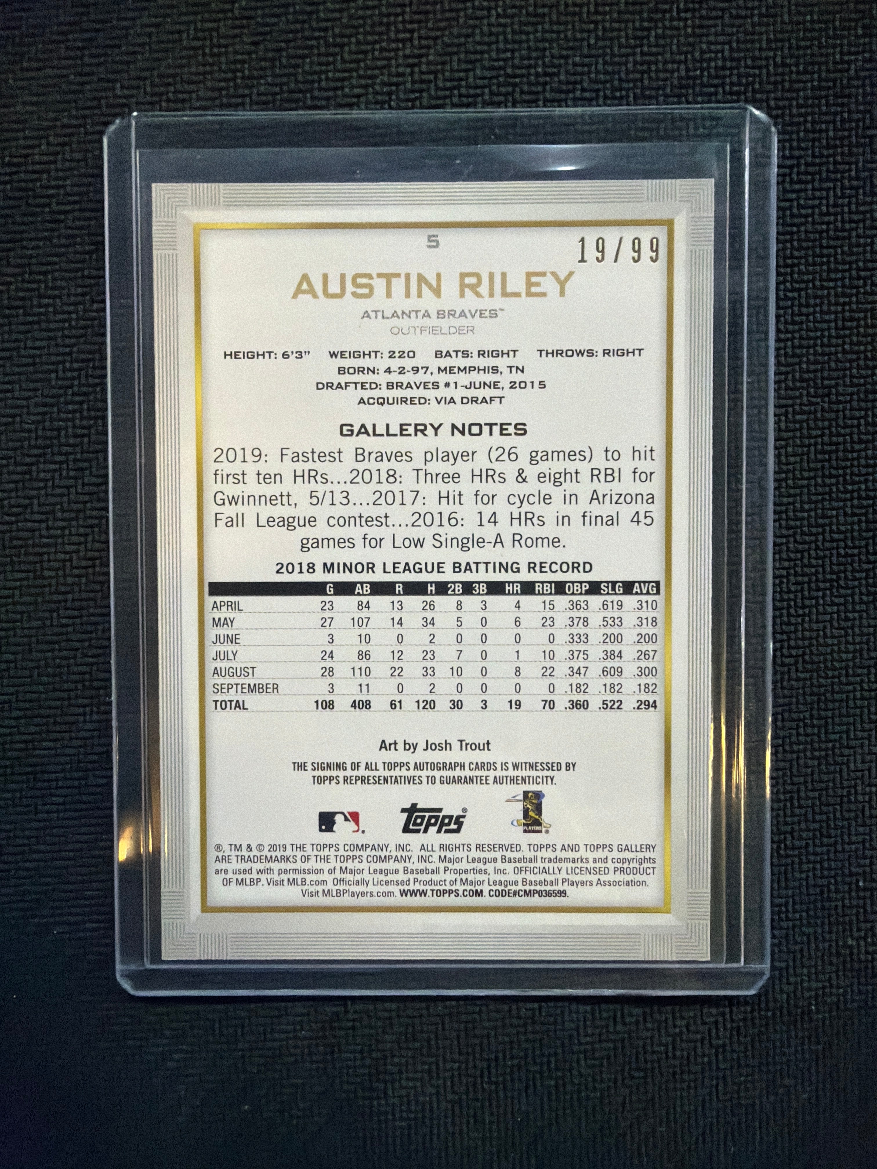 2019 Topps Gallery Austin Riley Rookie Auto /99