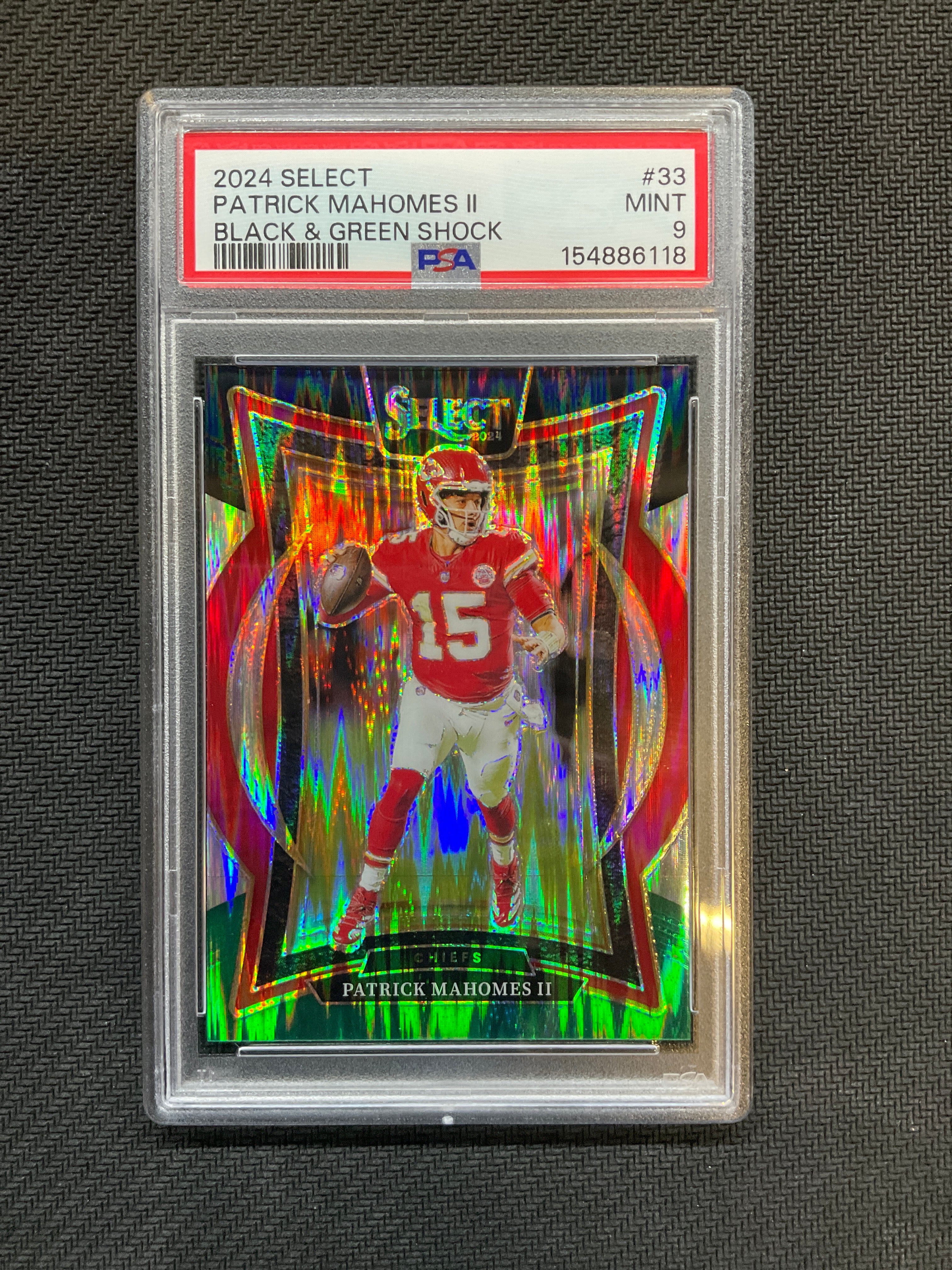 2024 Select Patrick Mahomes Black Green Shock PSA 9