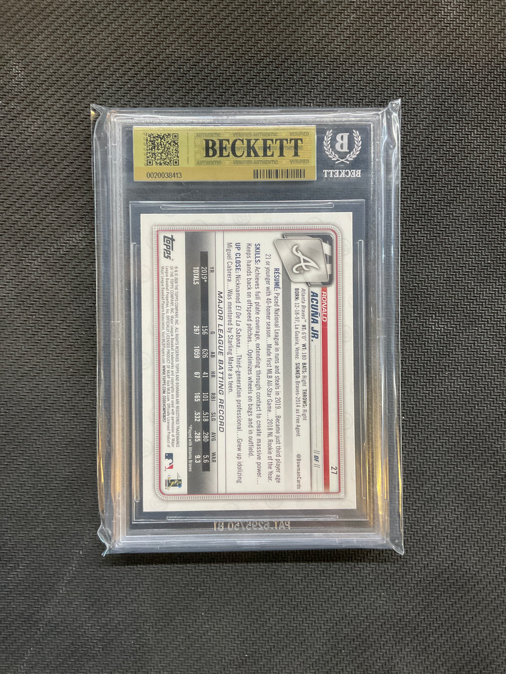 2020 Bowman Ronald Acuna Jr. Paper BGS 9.5 Braves