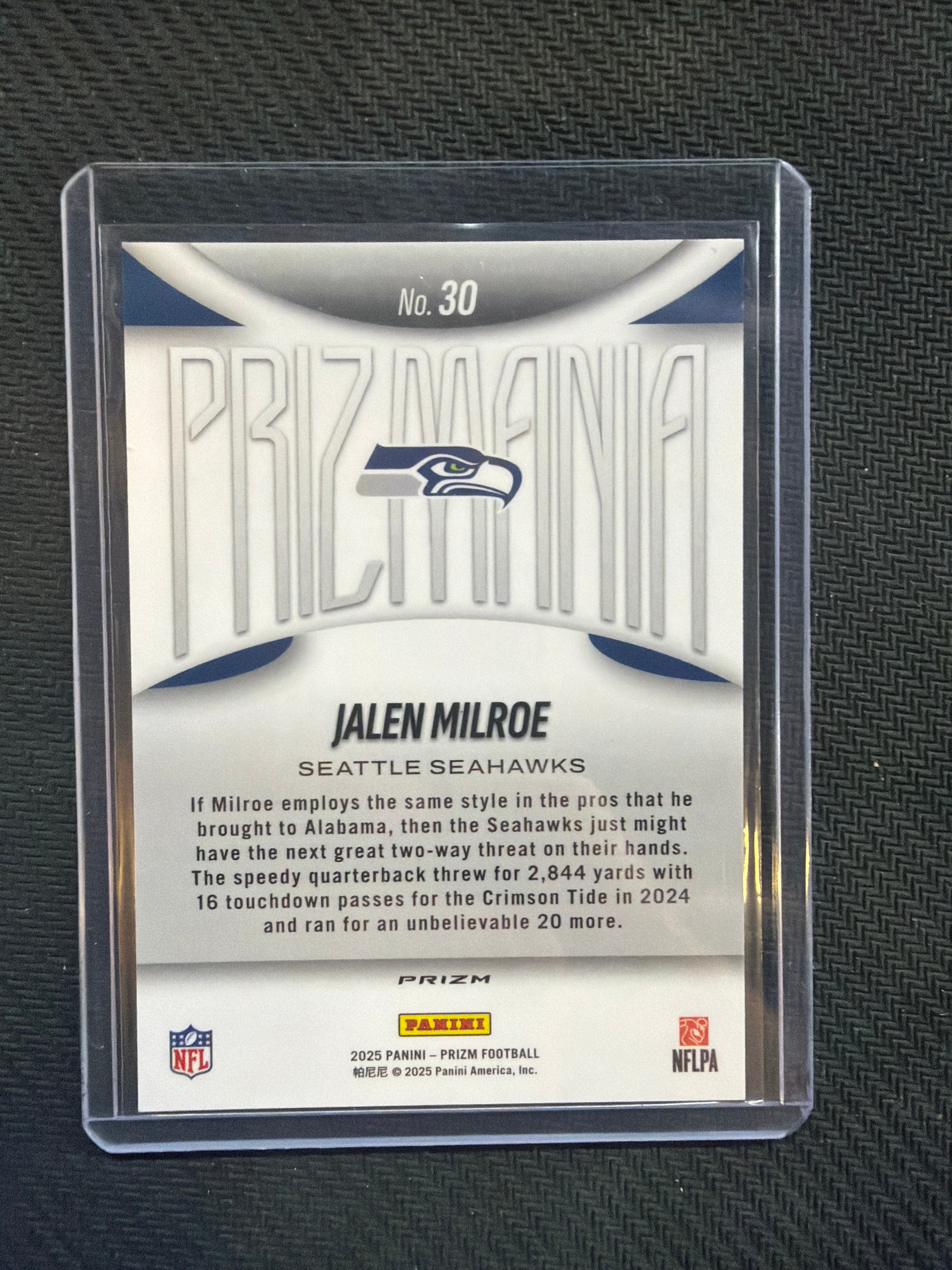 2025 Panini Prizm Jalen Milroe Prizmania Rookie Seahawks