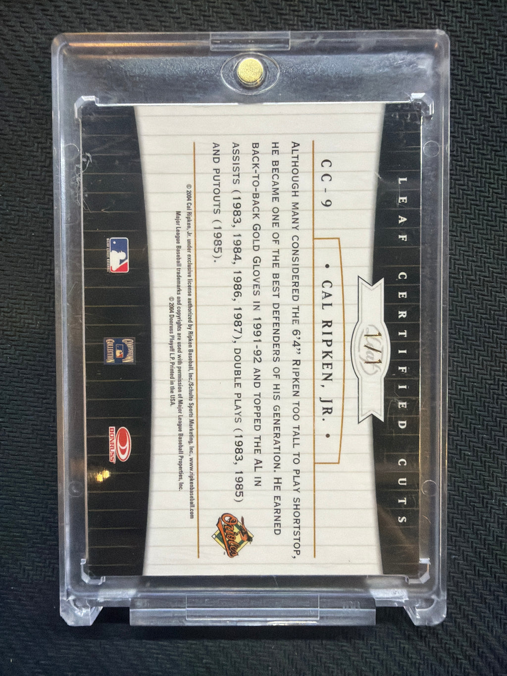 2004 Leaf Certified Cal Ripken Jr. Certified Cuts Auto 1/1 Orioles