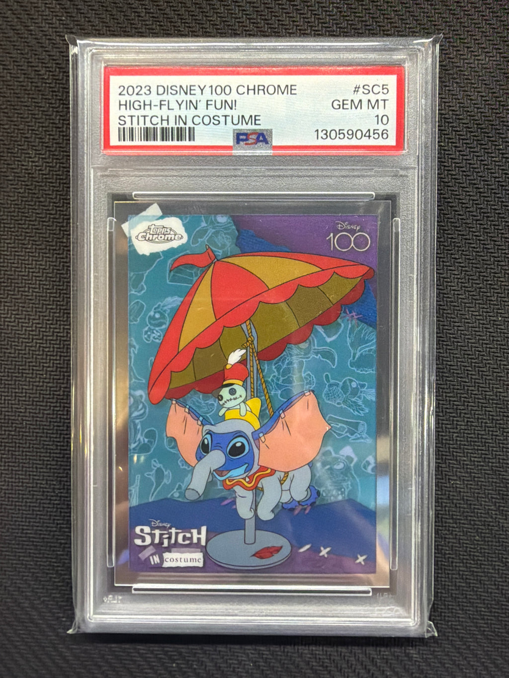 2023 Topps Chrome Disney 100 High-Flyin' Fun! Stitch In Costume PSA 10