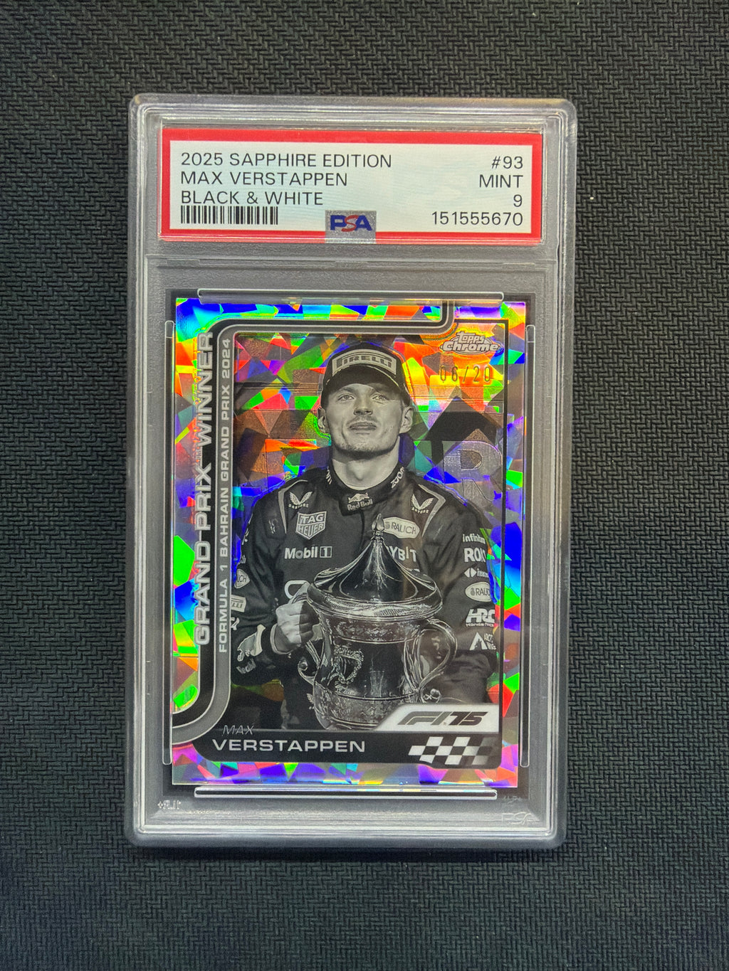 2025 Topps Chrome F1 Sapphire Max Verstappen Black & White #93 PSA 9
