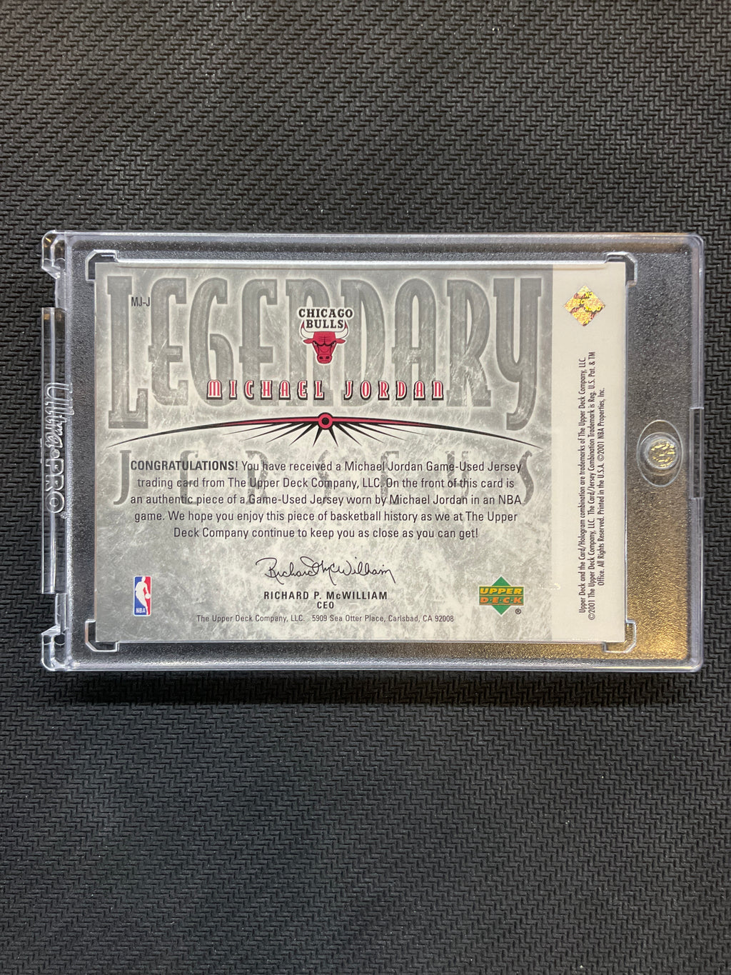 2001 Upper Deck Legends Michael Jordan Legendary Jerseys # MJ-J Bulls GAME WORN