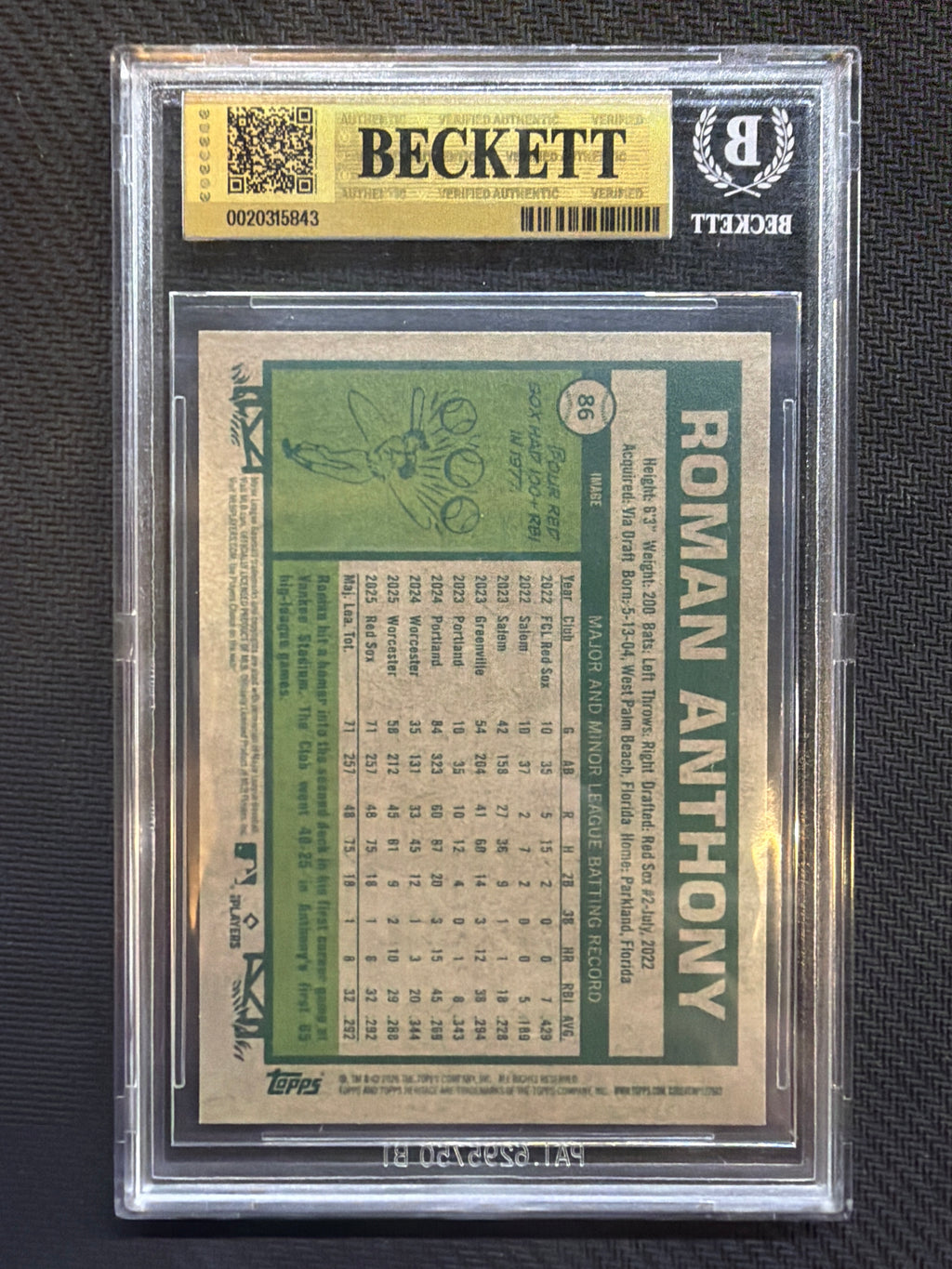 2026 Topps Heritage Roman Anthony Image Variation Rookie BGS 9.5 Red Sox