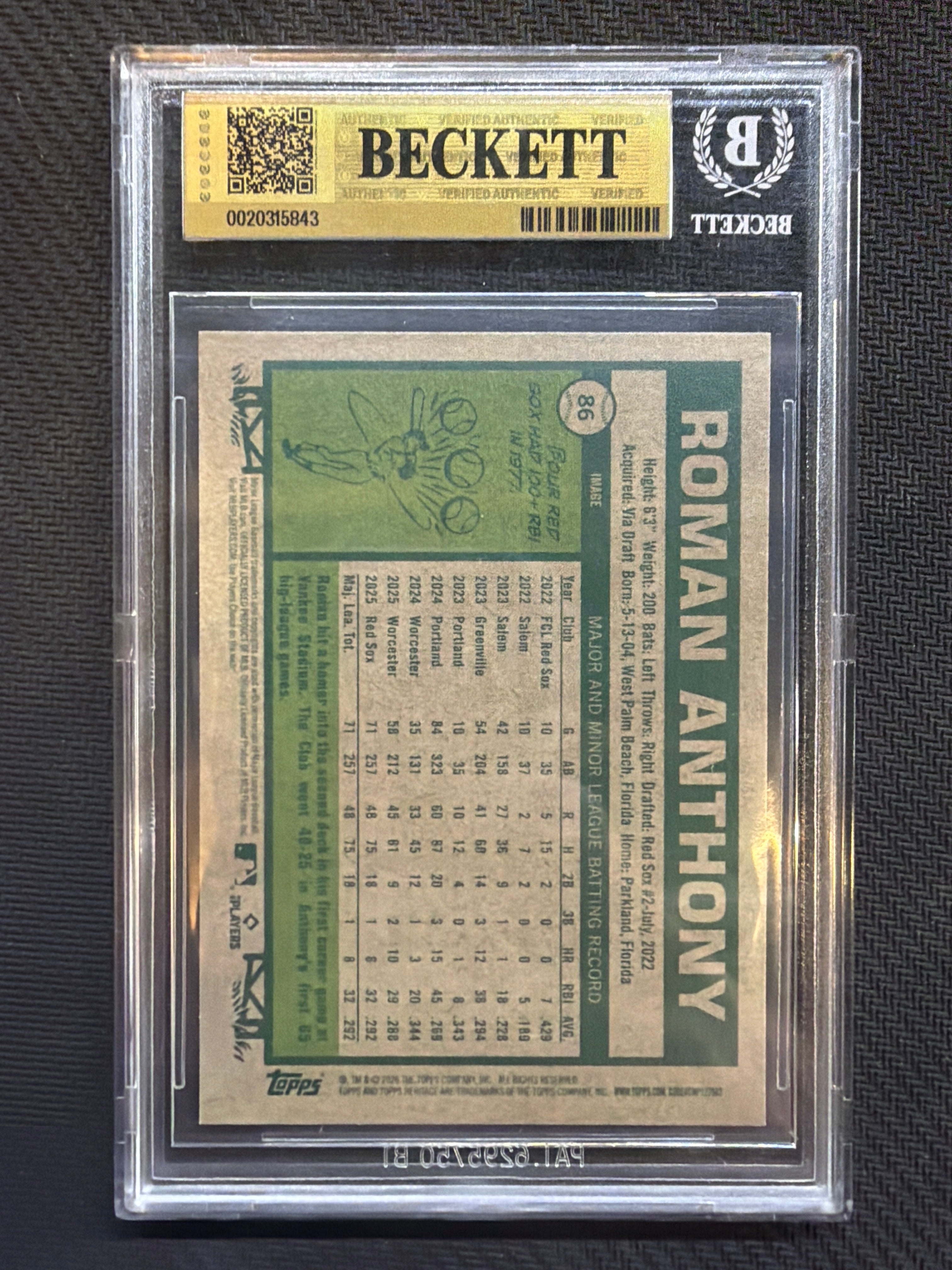 2026 Topps Heritage Roman Anthony Image Variation Rookie BGS 9.5 Red Sox