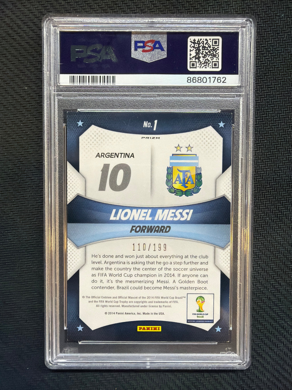 2014 Panini Prizm World Cup Lionel Messi Stars Blue /199 PSA 8 Argentina