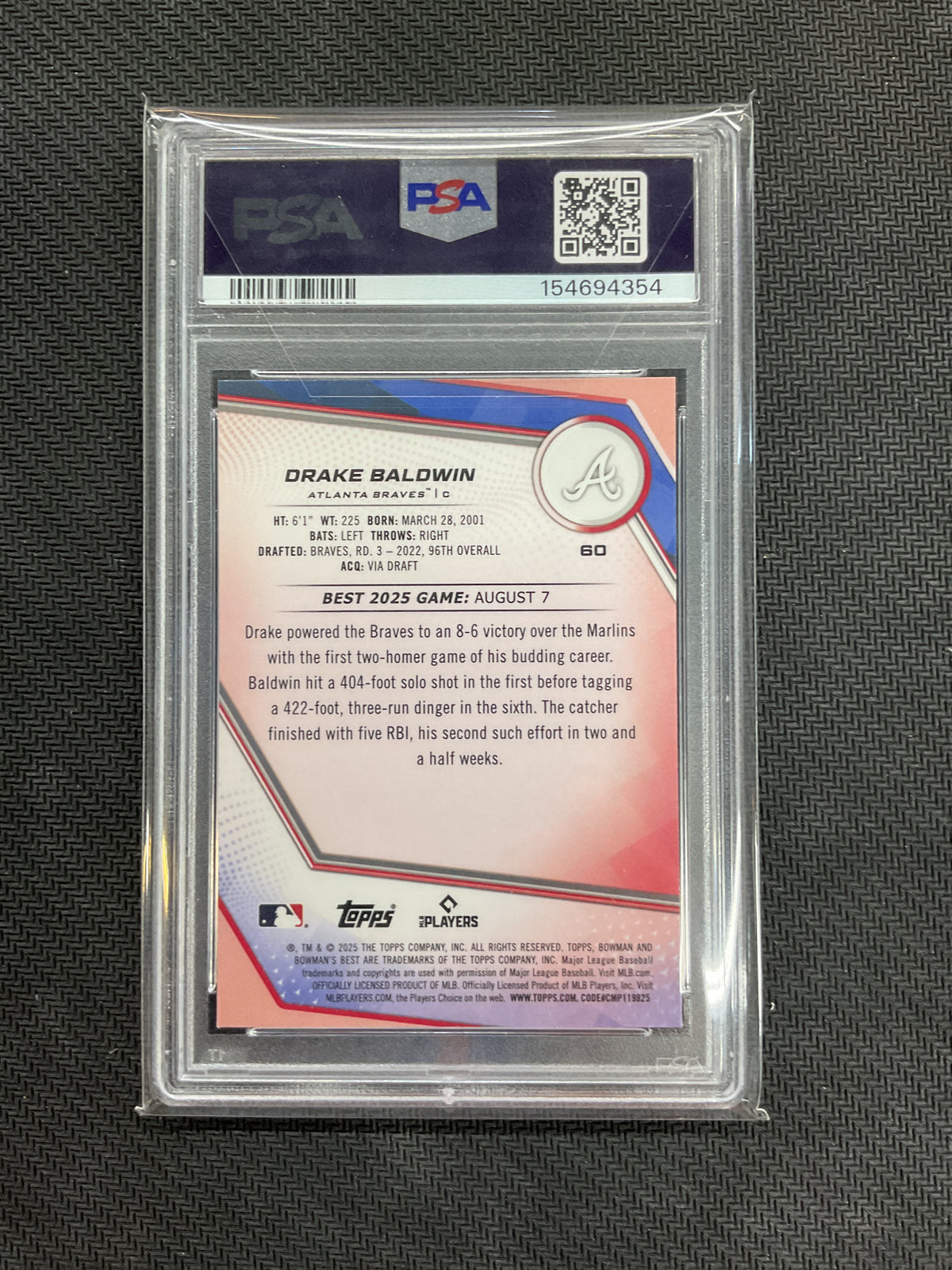 2025 Bowman's Best Drake Baldwin Rookie PSA 10 354