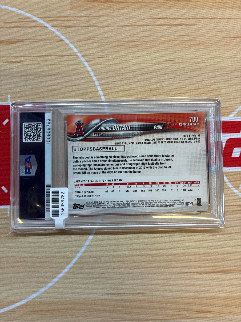 2018 Topps Complete Set Shohei Ohtani Retail Rookie #700 PSA 10 782 Angels